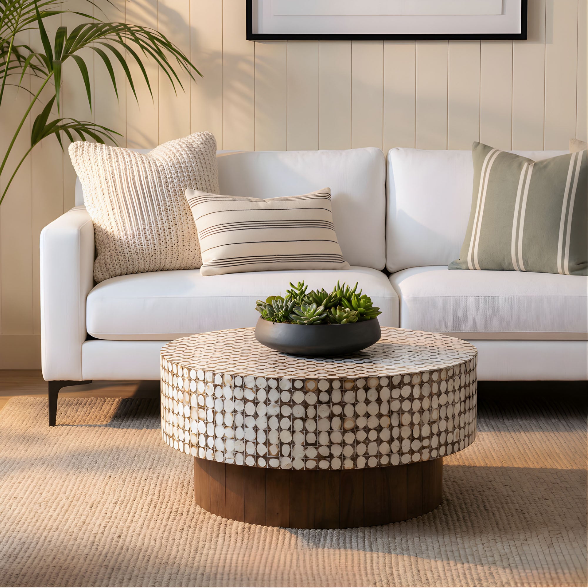 Mila Round Coconut Shell Pedestal Coffee Table