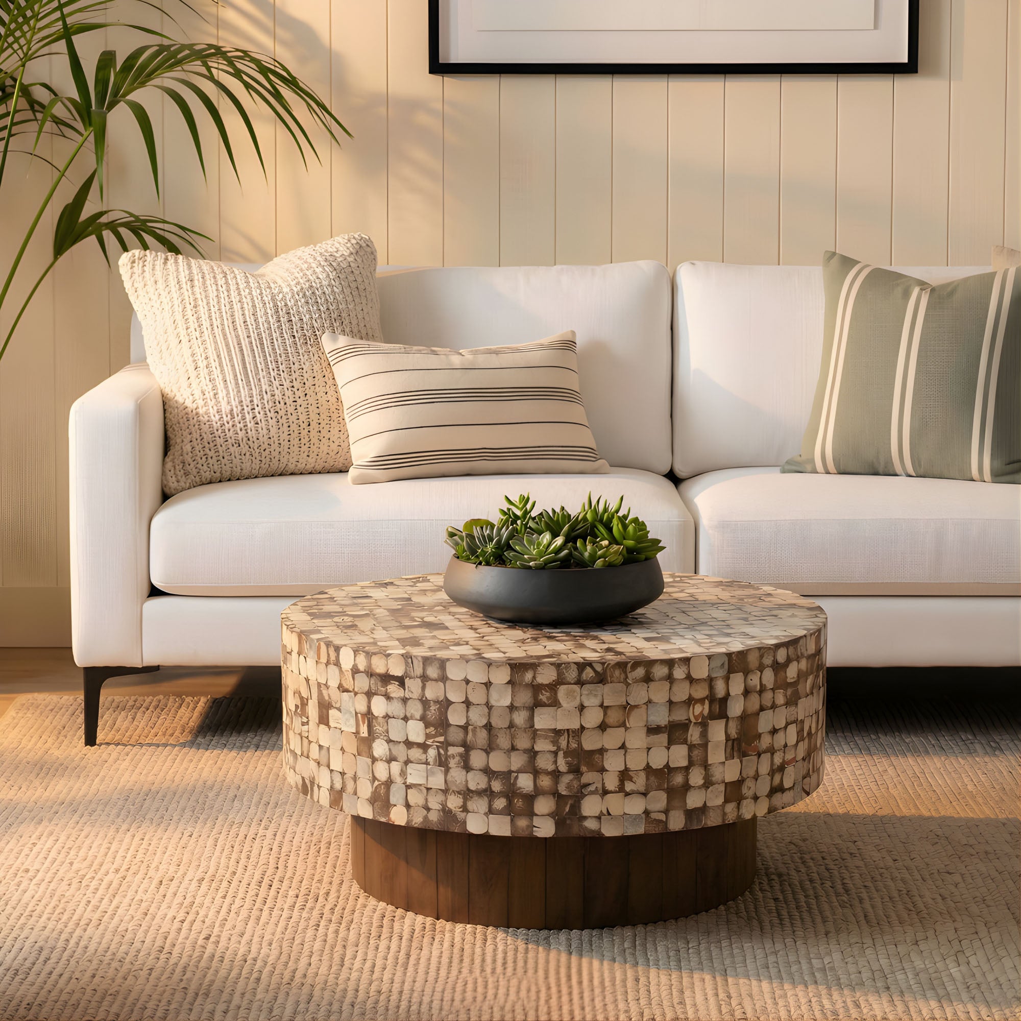 Mila Round Coconut Shell Pedestal Coffee Table