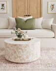 Beige Fulton Round Teak Storage Coffee Table Teak Wood coffee table