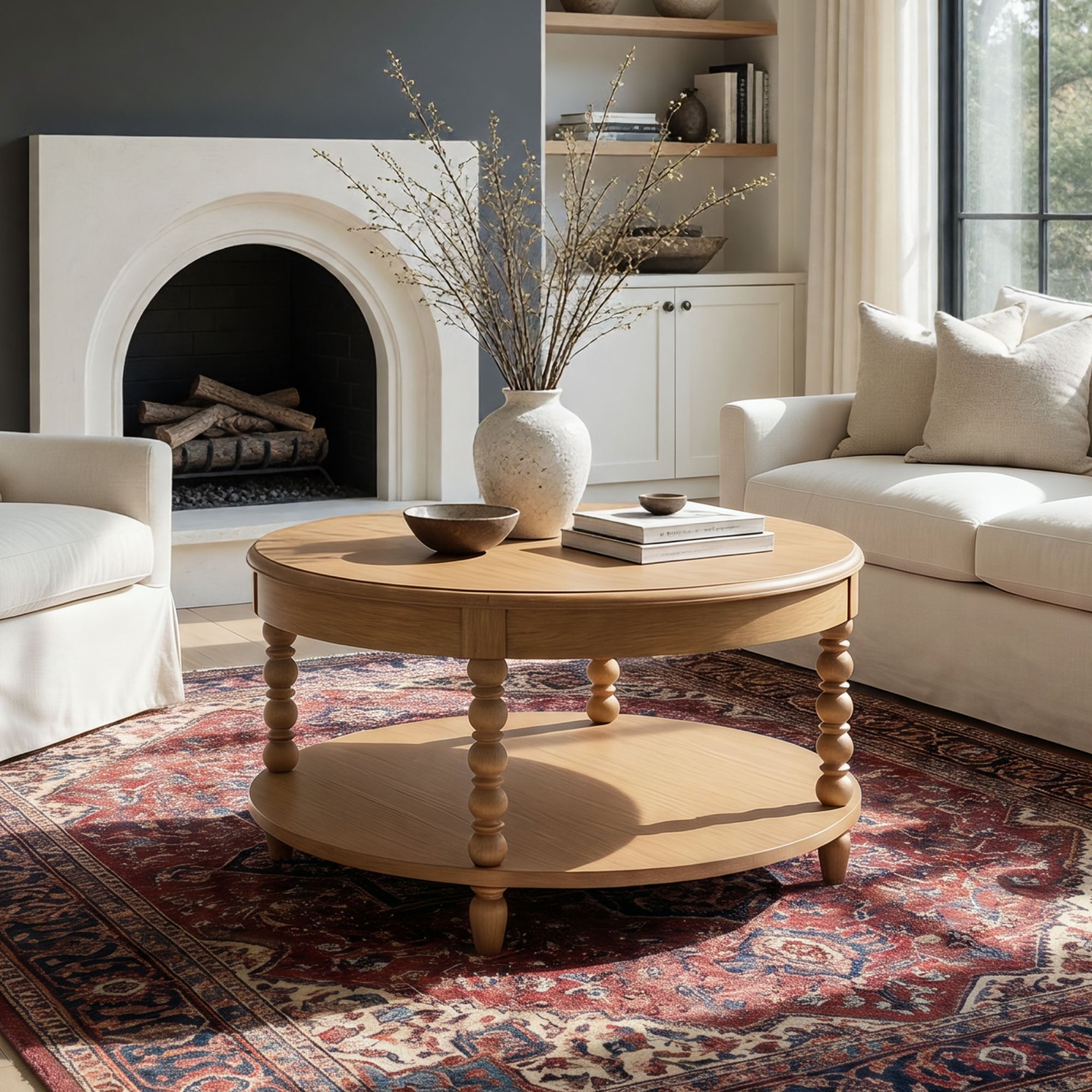 Elanor Round Turned Leg Coffee Table With Shelf
