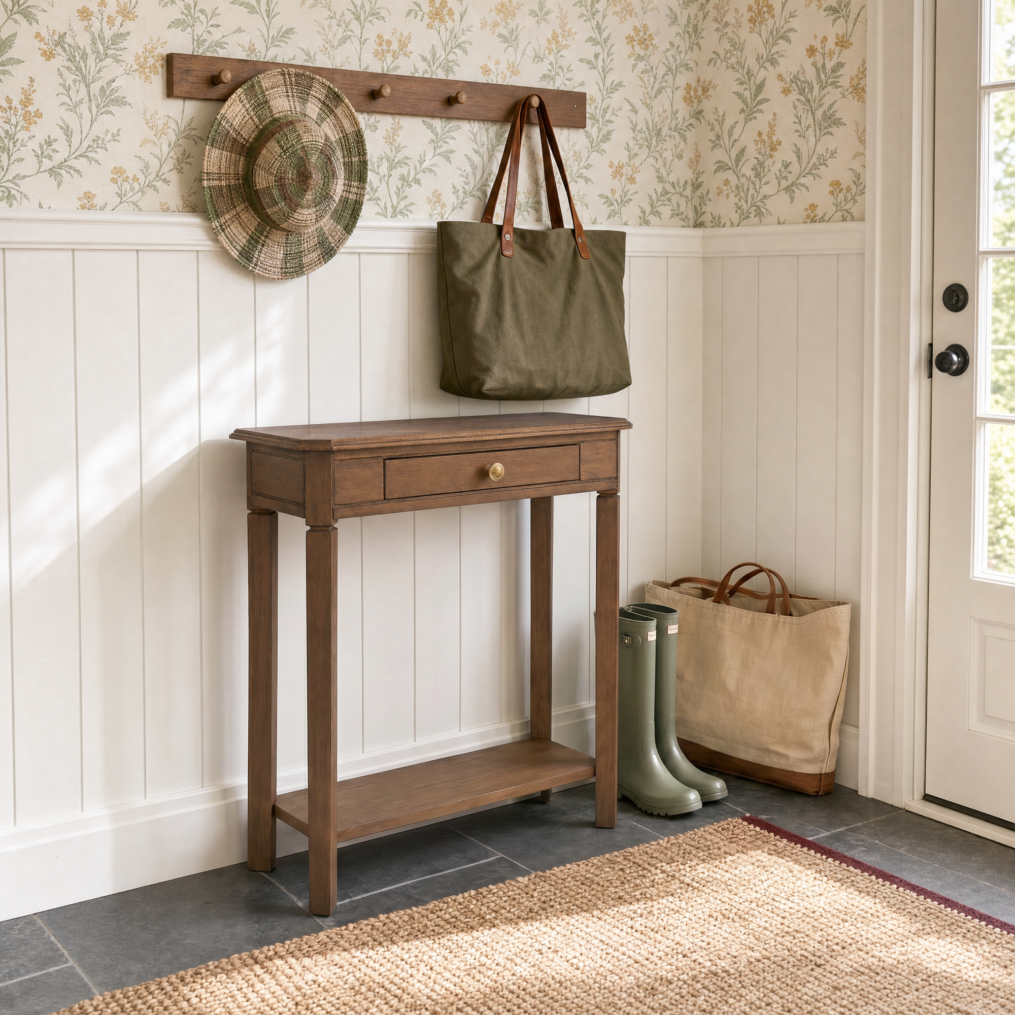 Charlotte Bayur Wood Console Table with Storage Drawer
