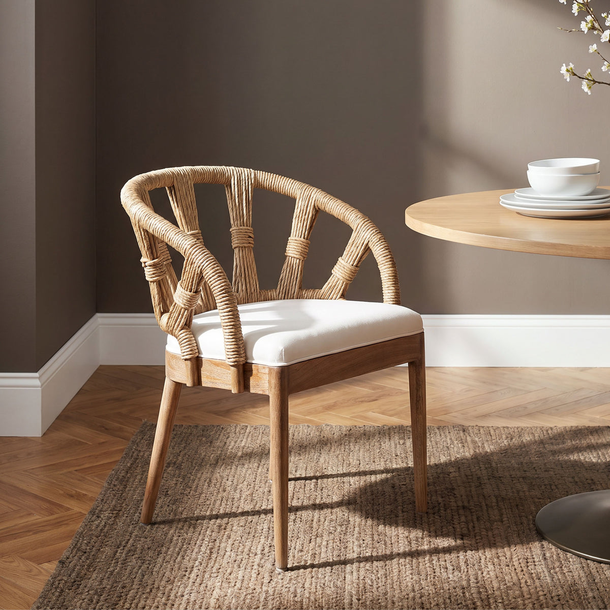 Malibu Solid Wood Upholstered Barrel Dining Chair
