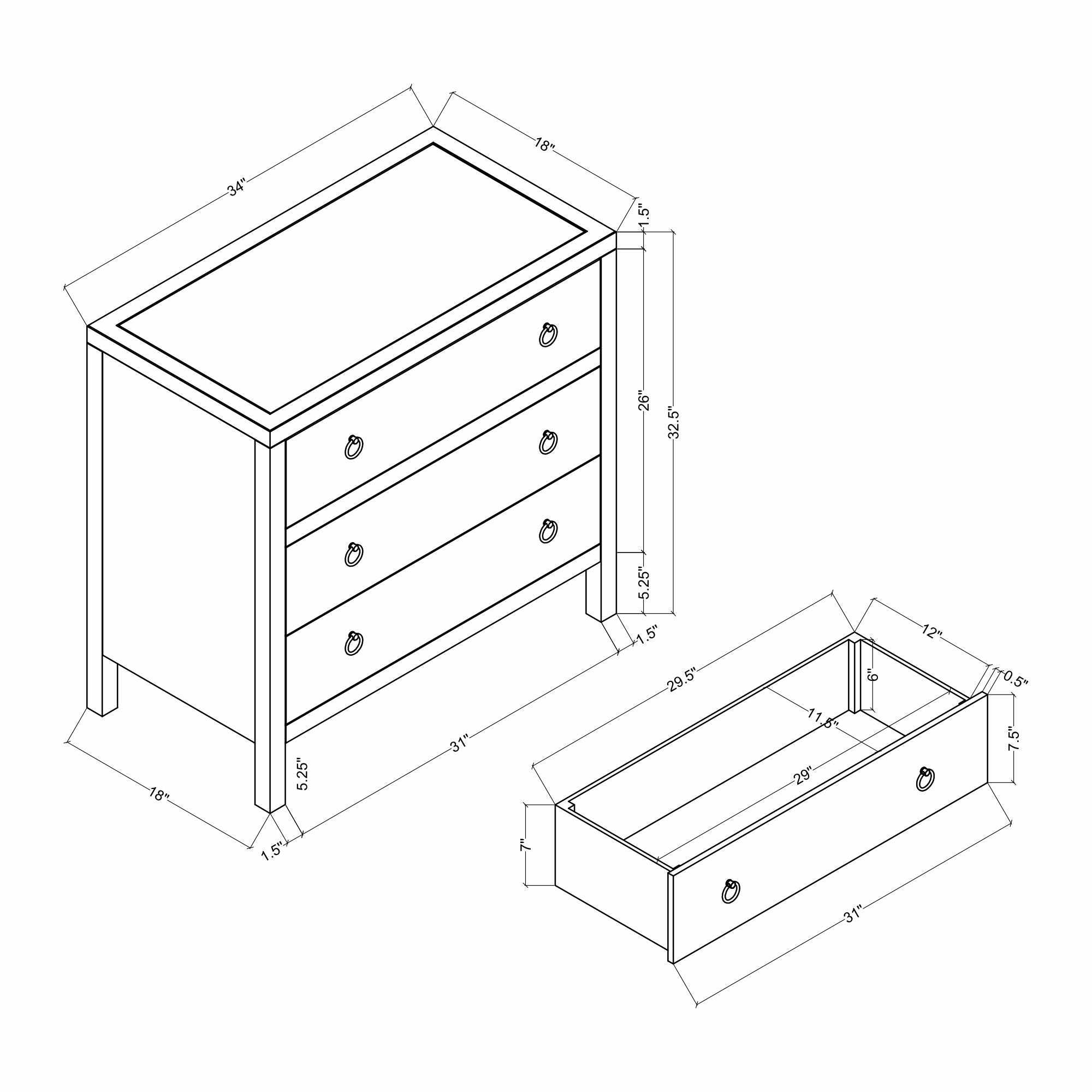 Callan 3 Drawer Dresser Solid Wood dresser
