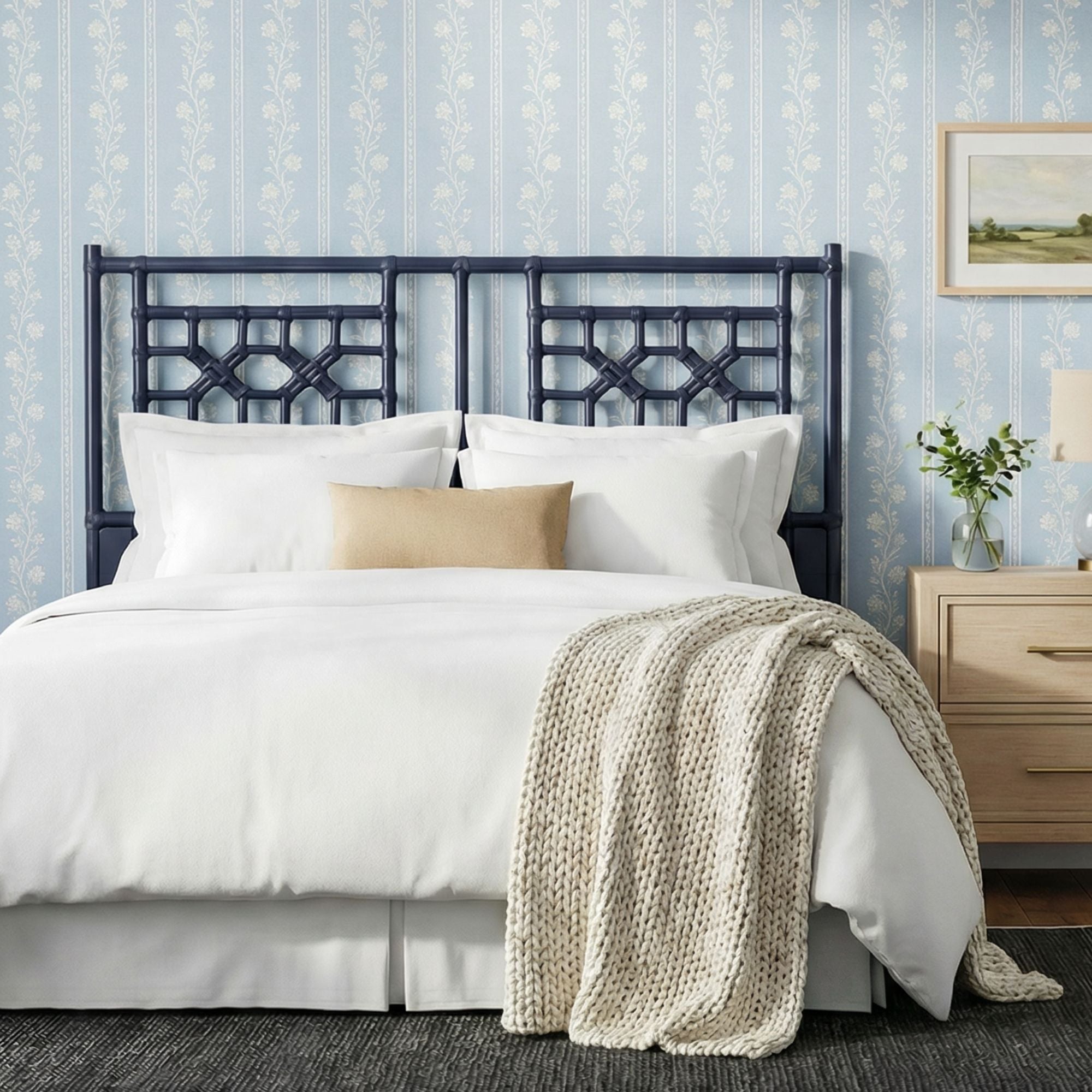 Annalisa Rattan Lattice Headboard Solid Wood headboard