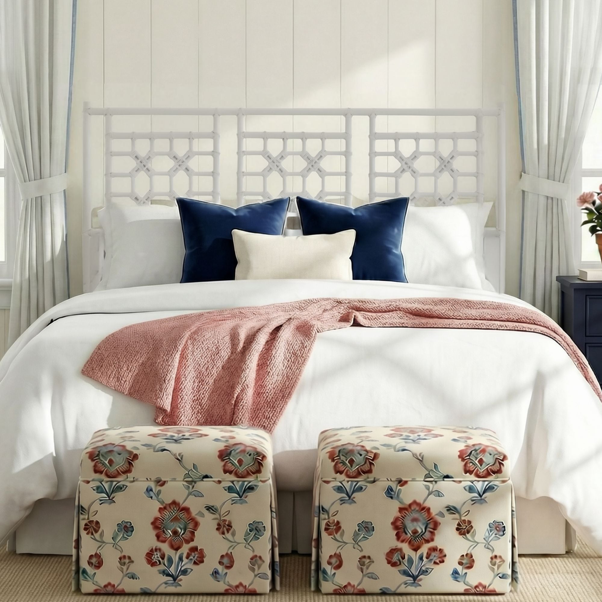 Full/Queen Annalisa Rattan Lattice Headboard Solid Wood headboard