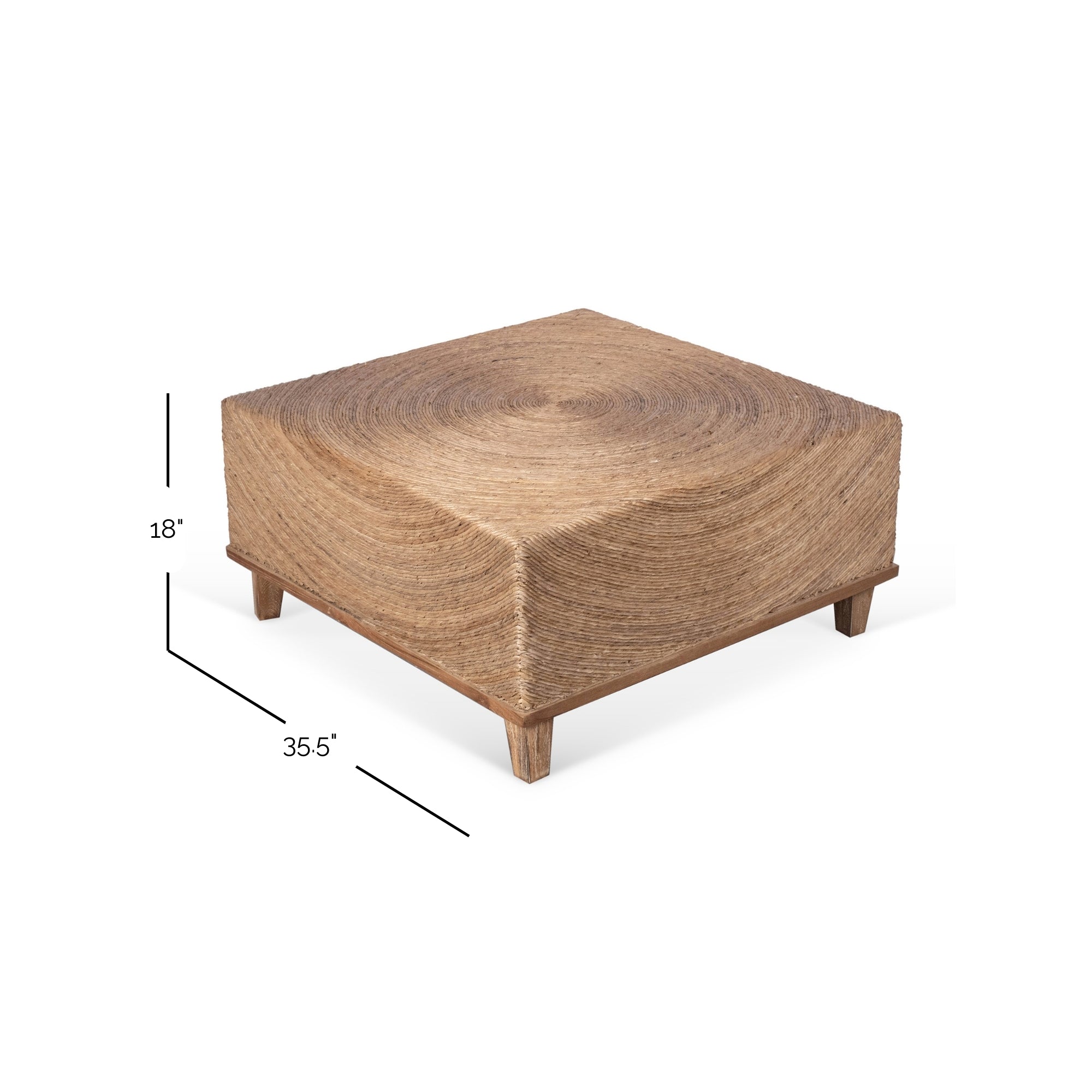 Naomi 35" Square Woven Abaca Coffee Table Solid Wood coffee table