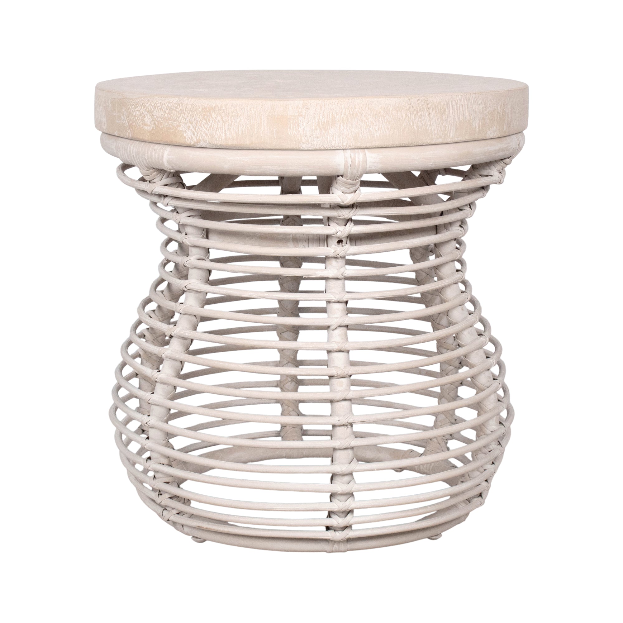 Hannah 20" Woven Raffia &amp; Munggur Wood Side Table Solid Wood accent table