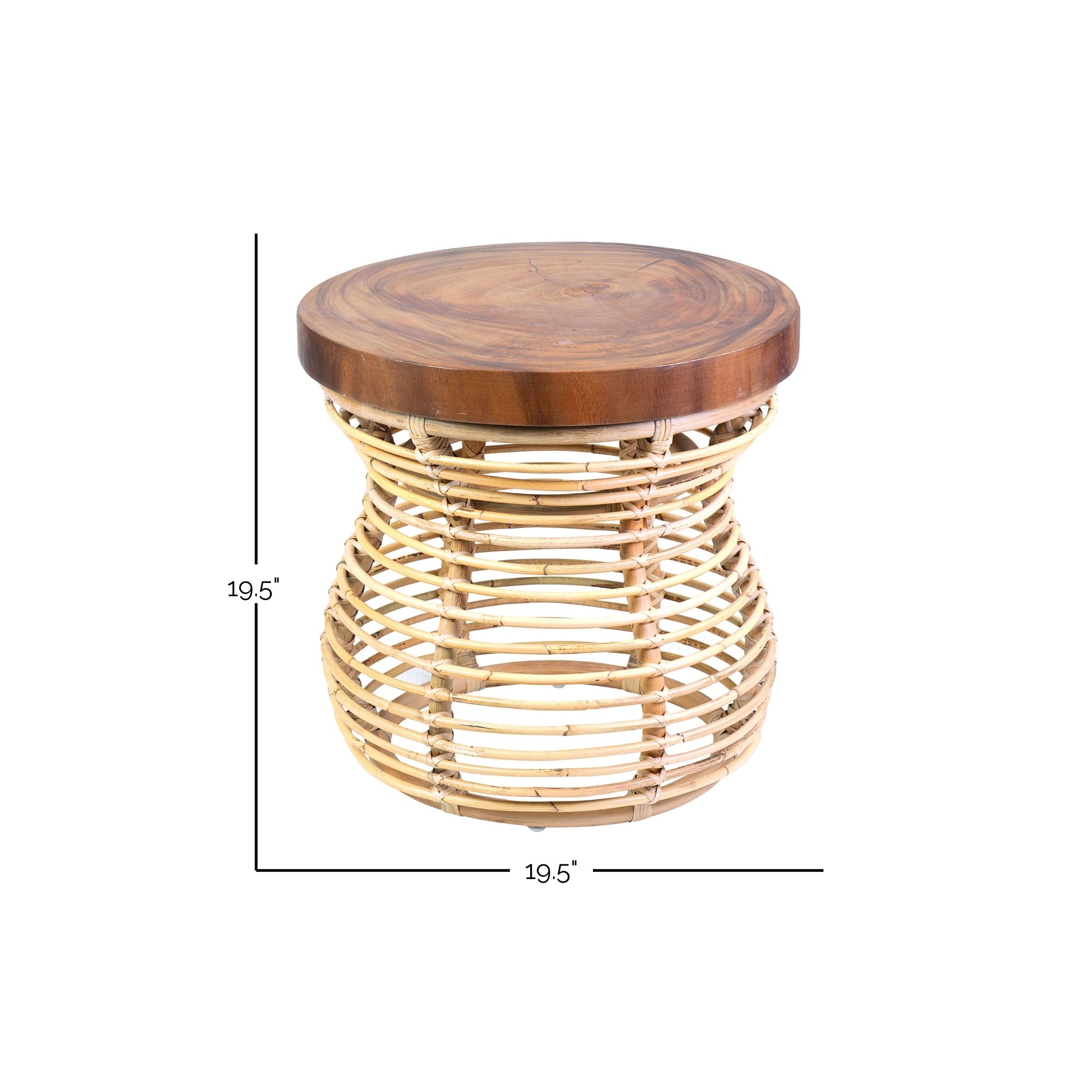 Hannah 20" Woven Raffia &amp; Munggur Wood Side Table Solid Wood accent table