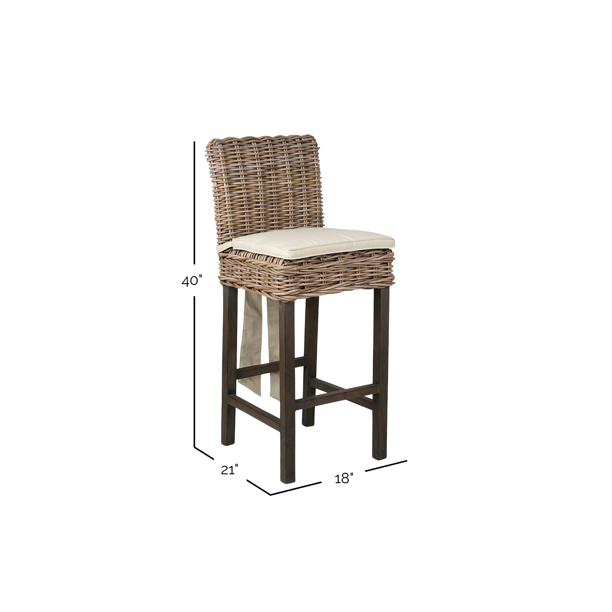 Dyer Rattan &amp; Teak Stool with Cushion Solid Wood counter stool
