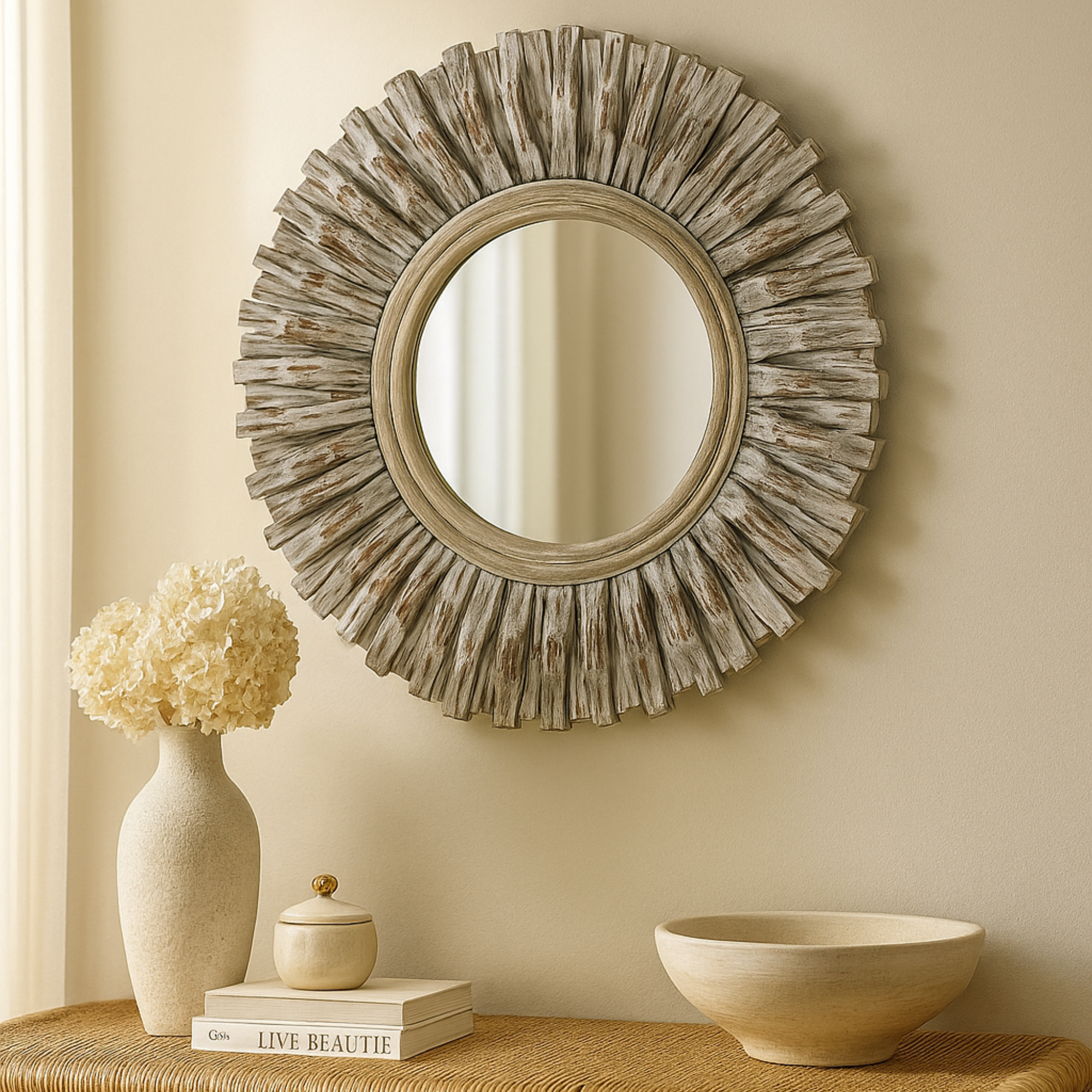 Hapsala Round Rattan Starburst 30&quot; Mirror