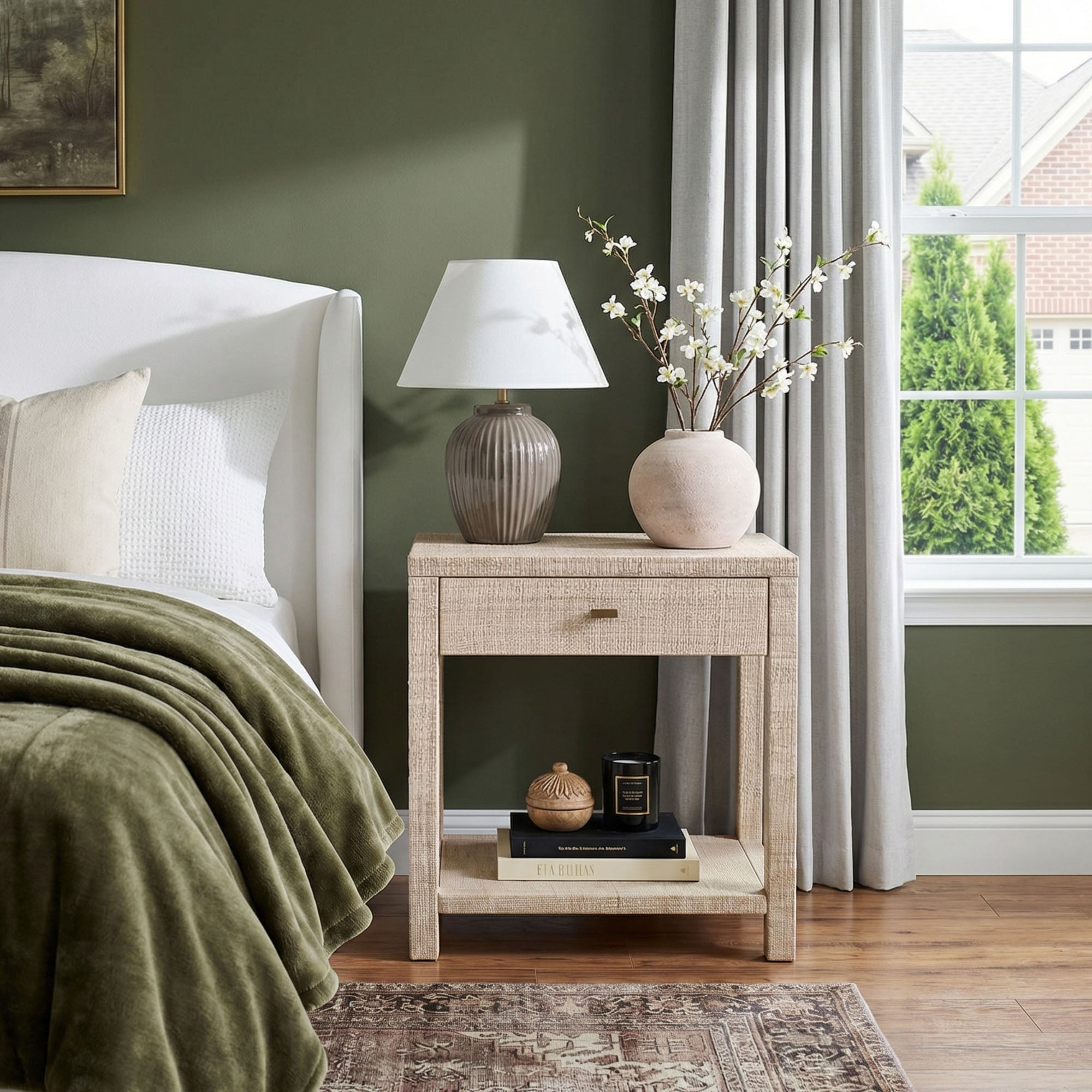 Gia Raffia Wrapped Solid Wood Nightstand