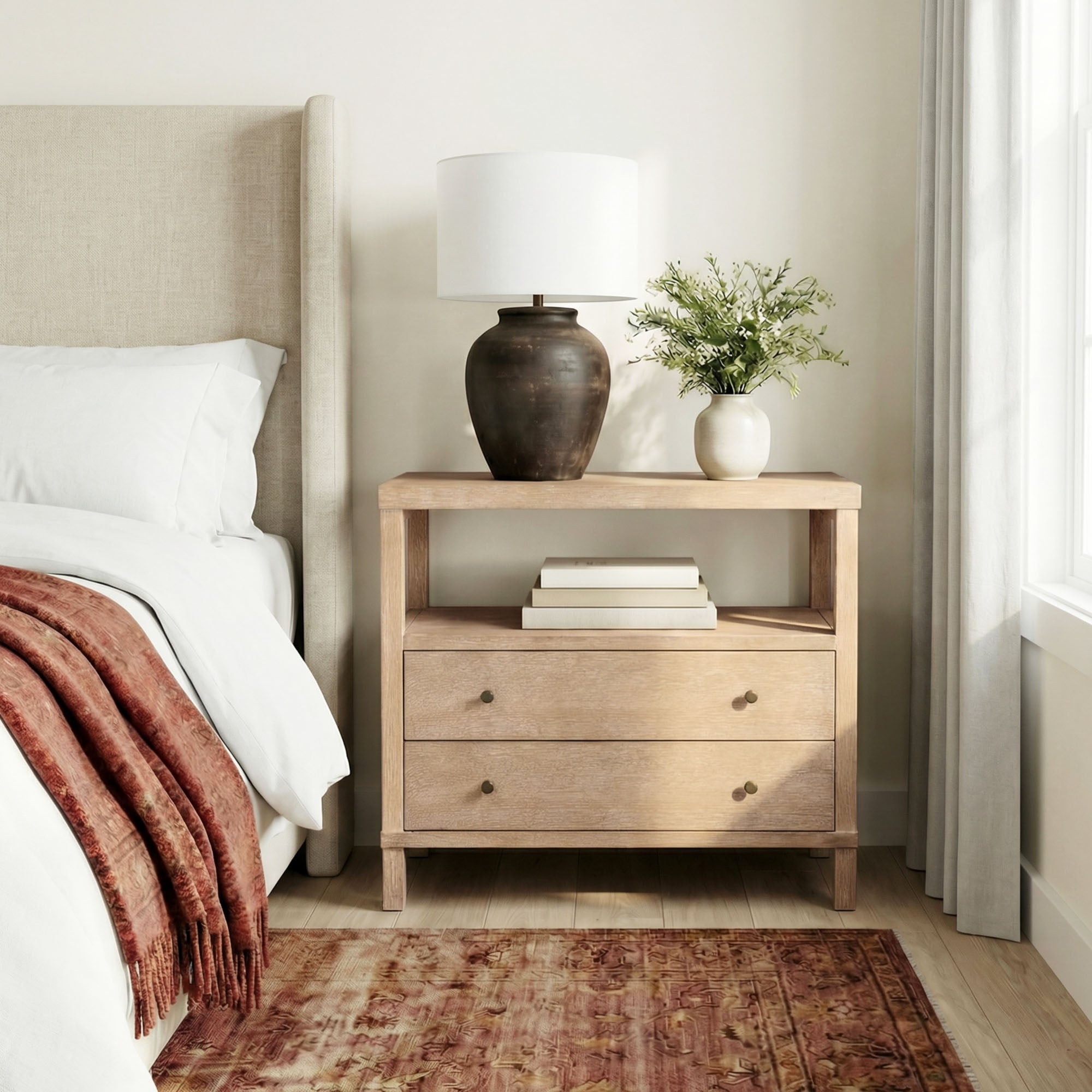 Gemma Solid Wood 2 Drawer Nightstand