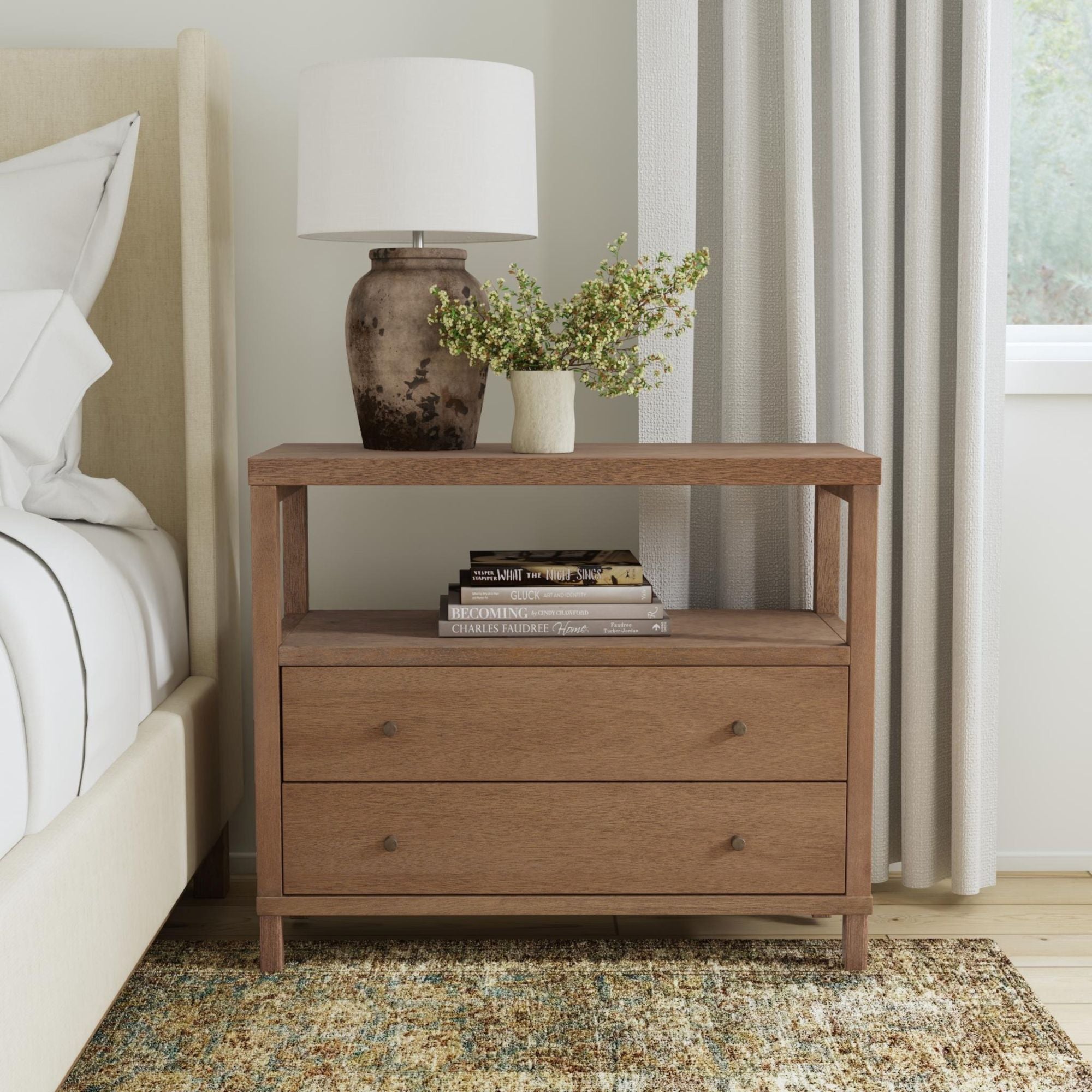 Gemma Rectangular Solid Bayur Wood 34&quot; 2 Drawer Nightstand