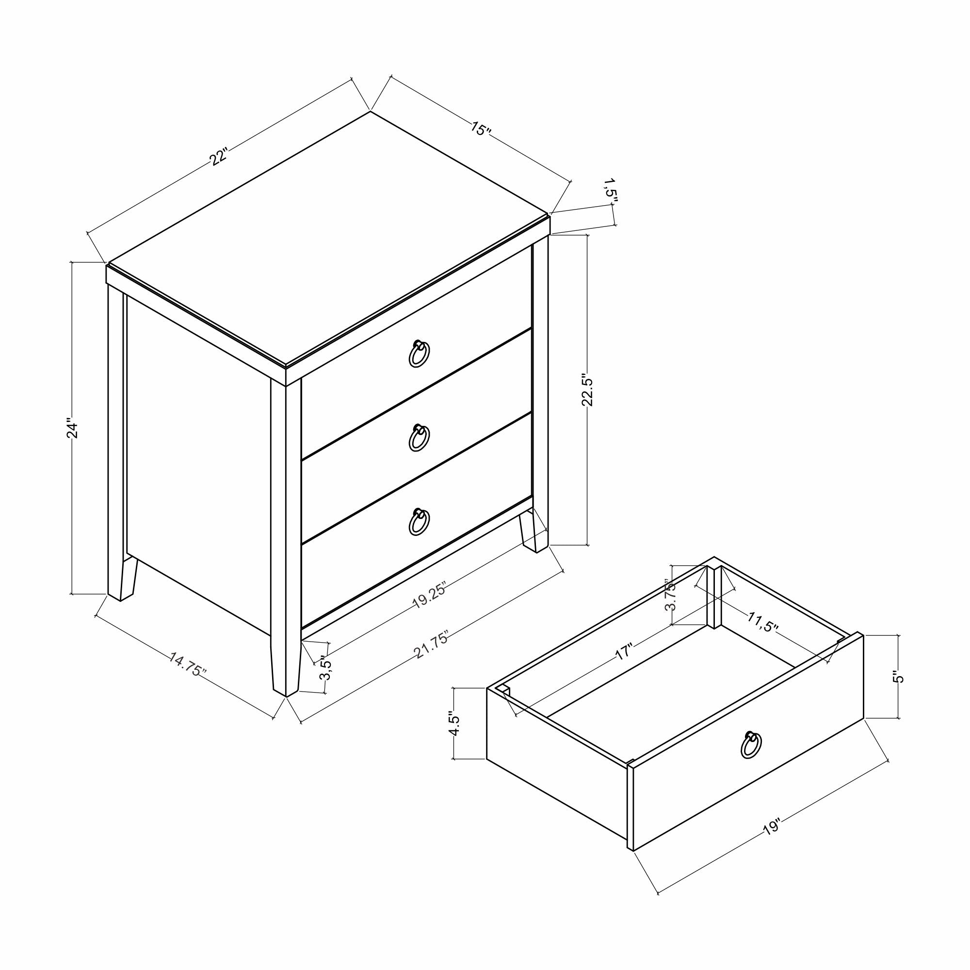 Haven 3 Drawer Nightstand