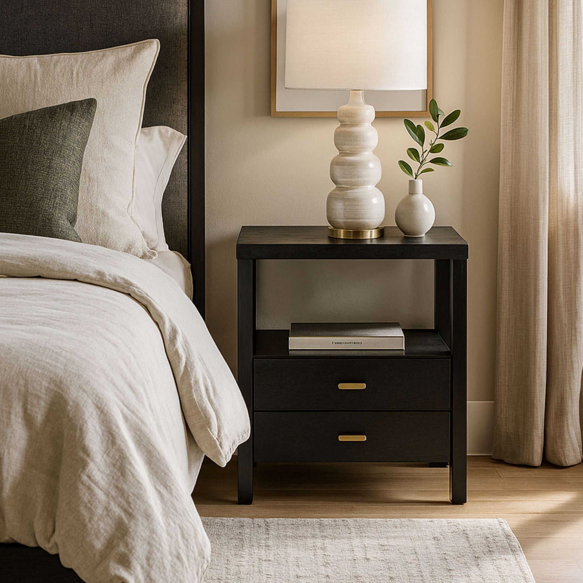 Wind Wood Rectangular Solid Wood 22&quot; 2 Drawer Nightstand