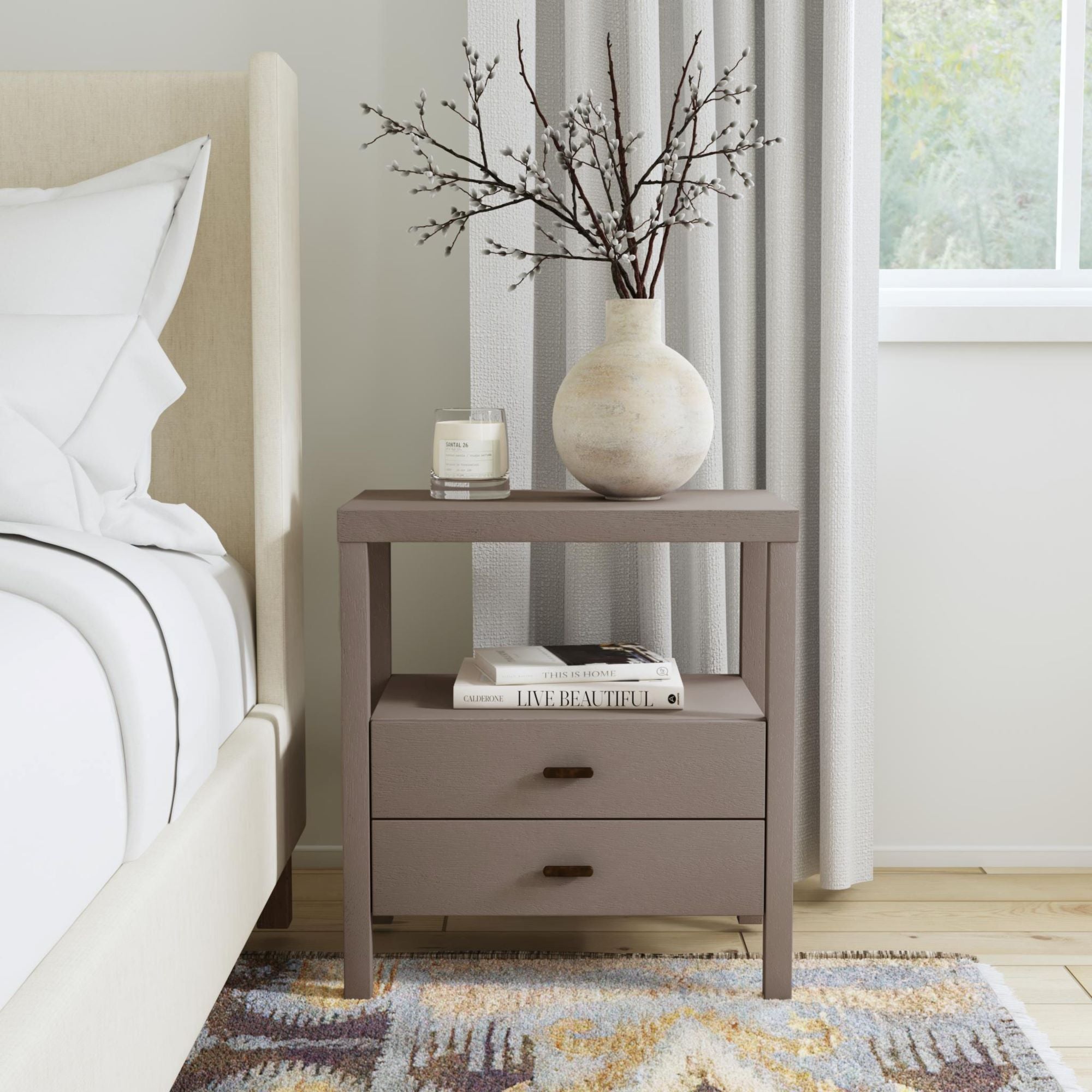 Wind Wood 2 Drawer Nightstand