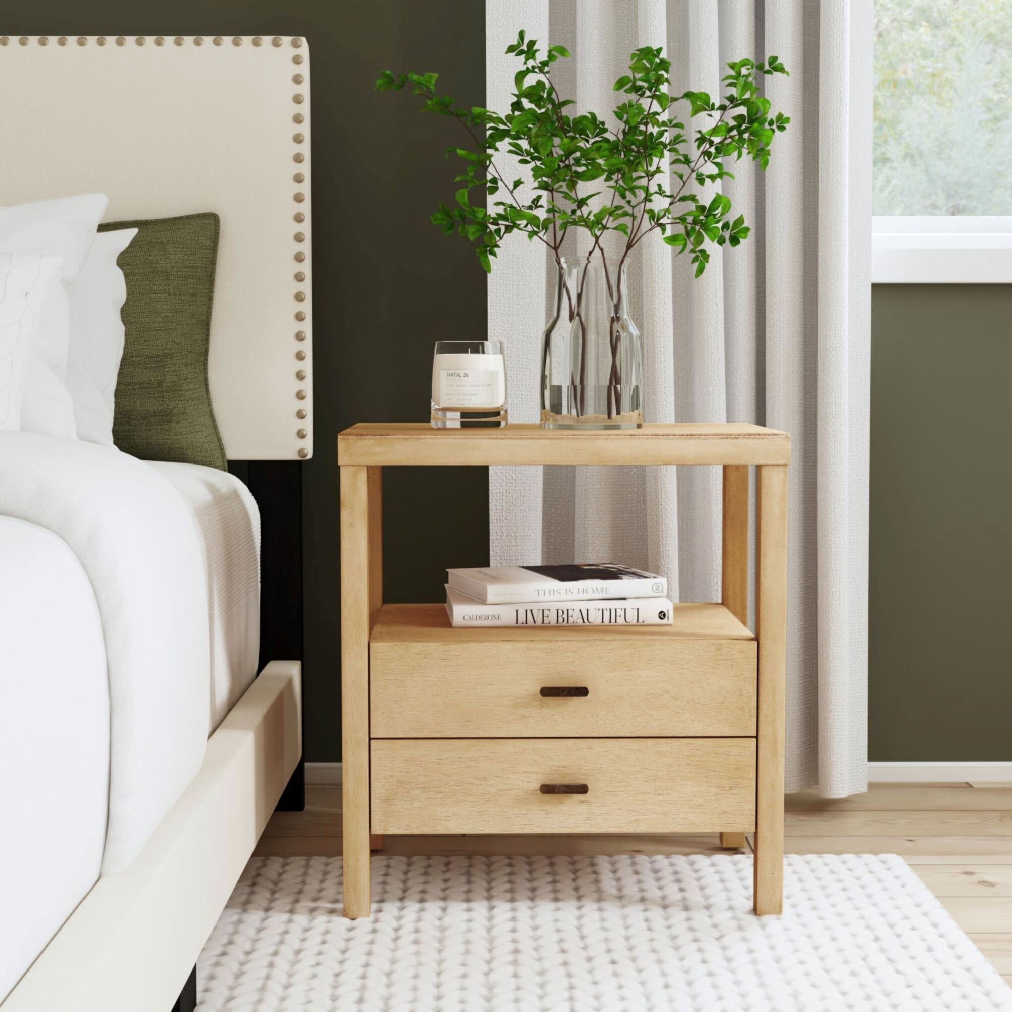 Wind Wood 2 Drawer Nightstand