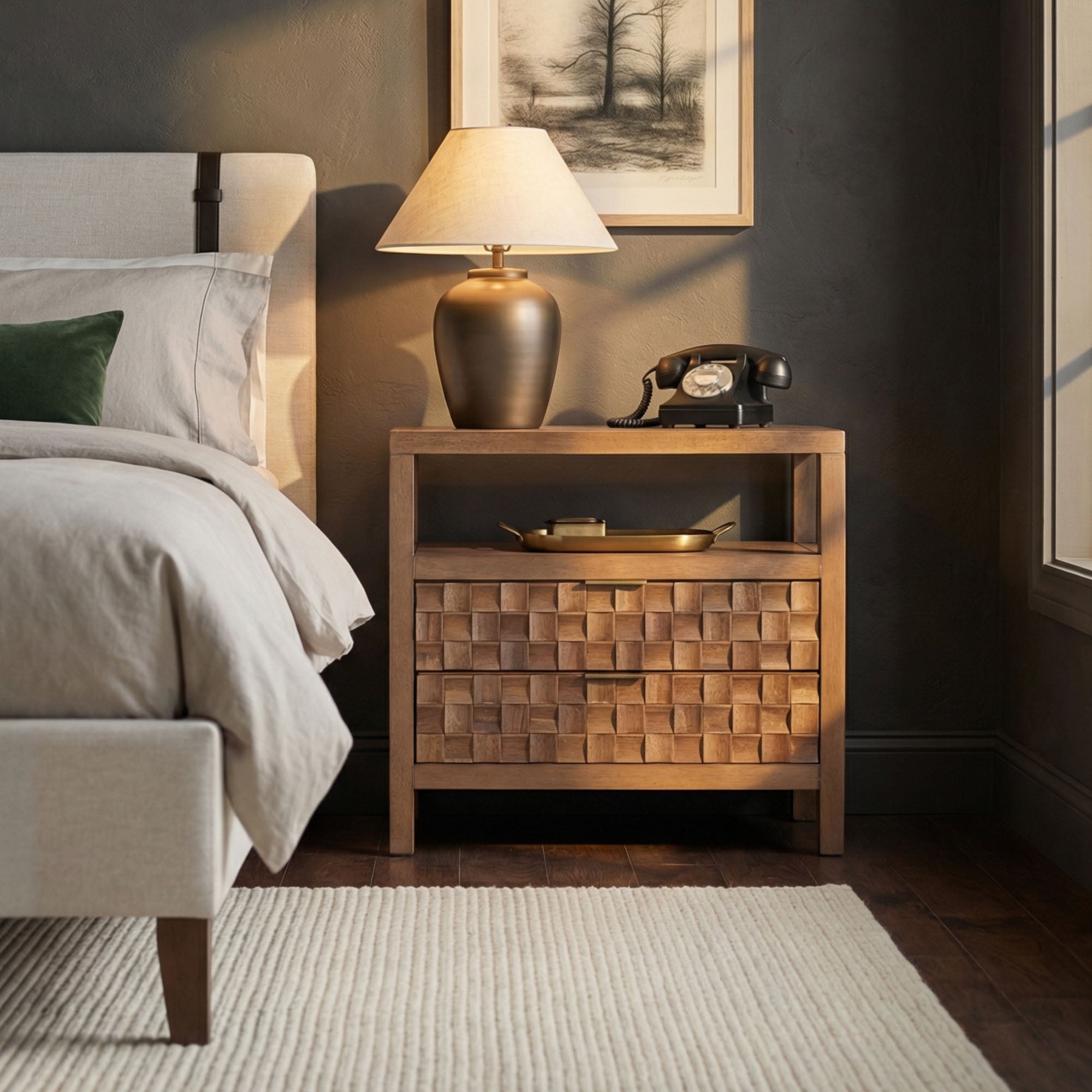 Marlow Mosaic Drawer Nightstand Solid Wood nightstand