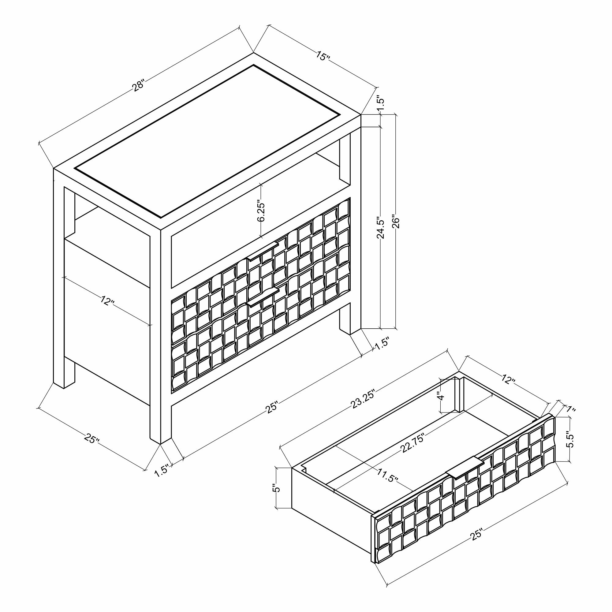 Marlow Mosaic Drawer Nightstand Solid Wood nightstand