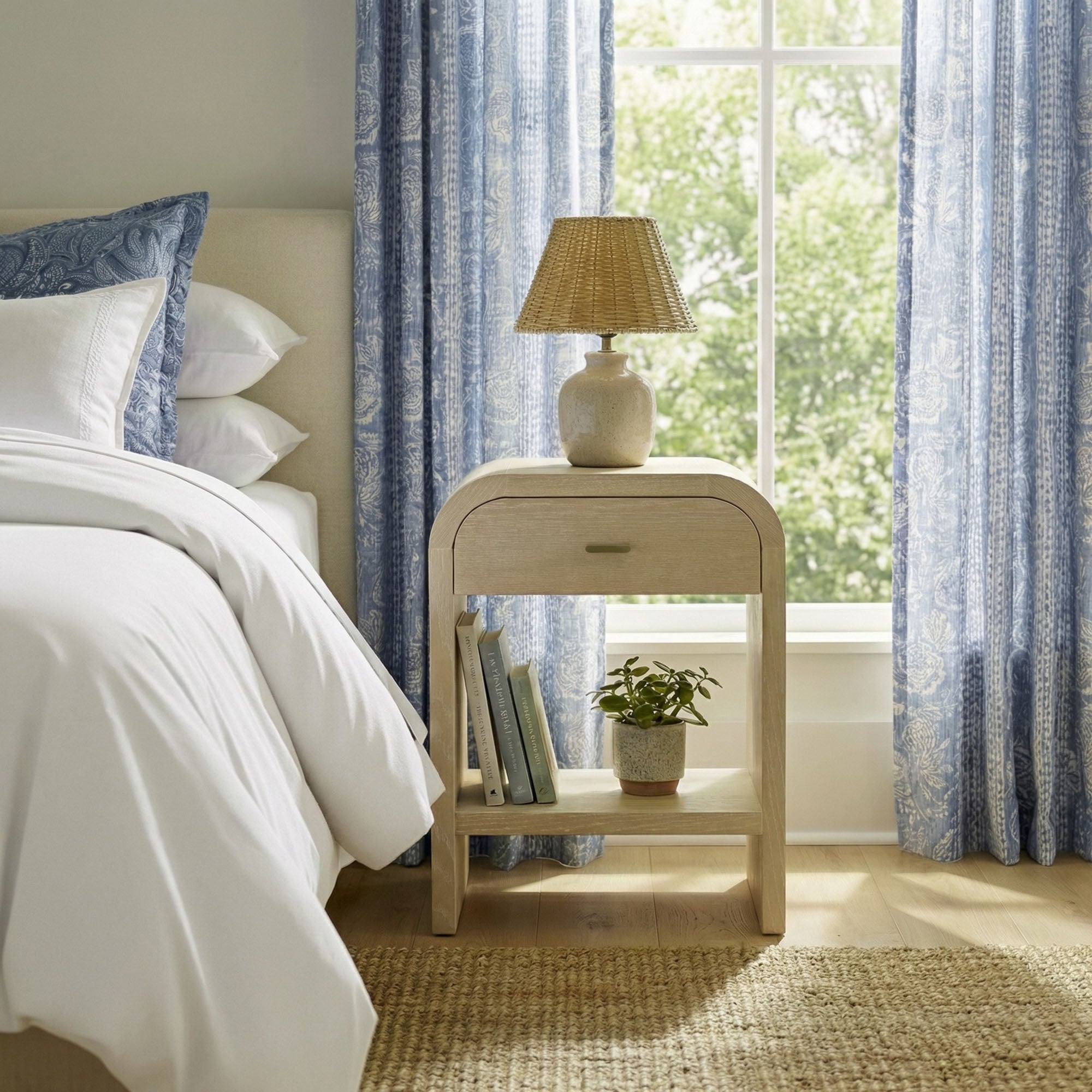 Black Arlo Bayur Wood 1-Drawer 18" Curved Edge Nightstand Bayur Wood nightstand