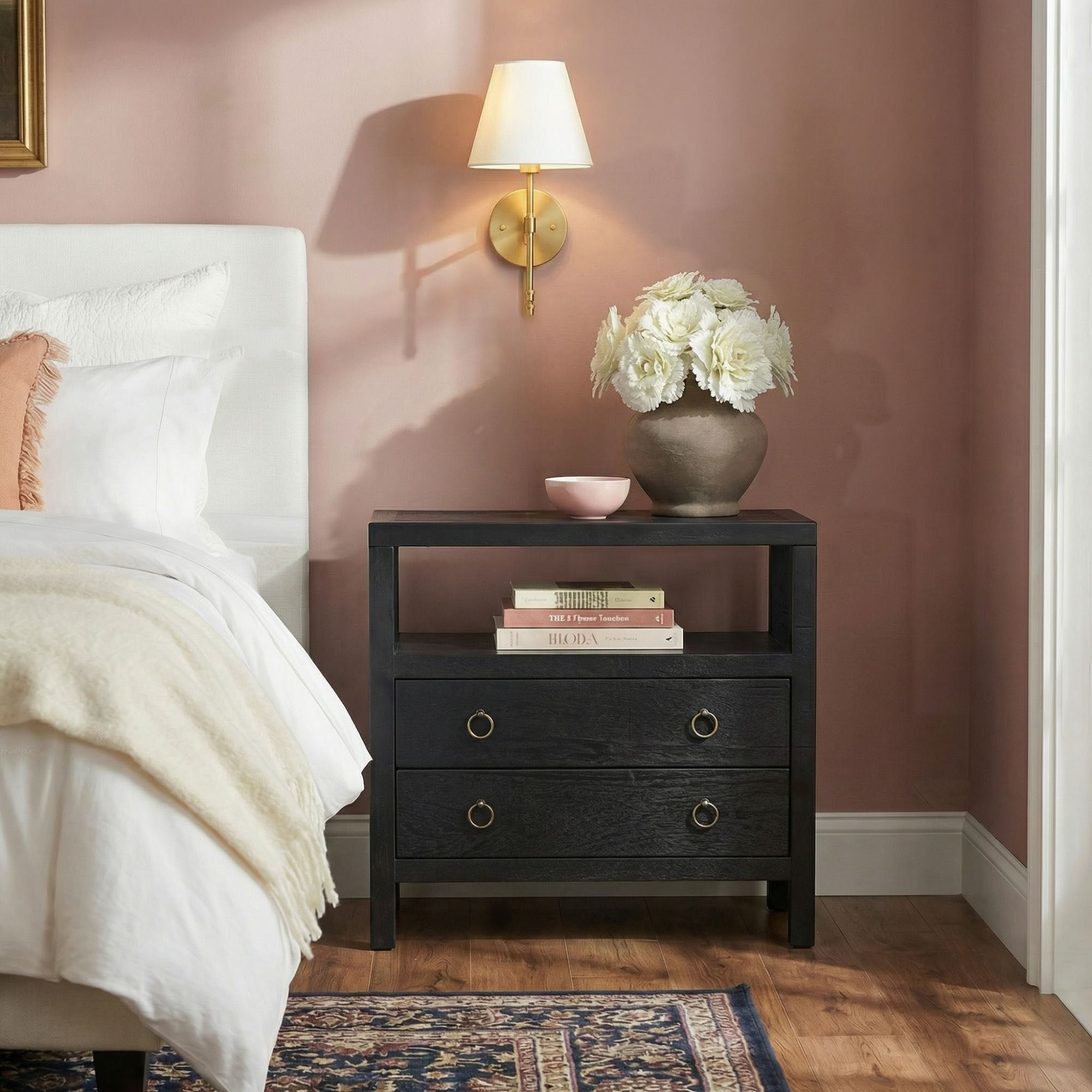 Callan 2 Drawer Nightstand with Shelf Solid Wood nightstand