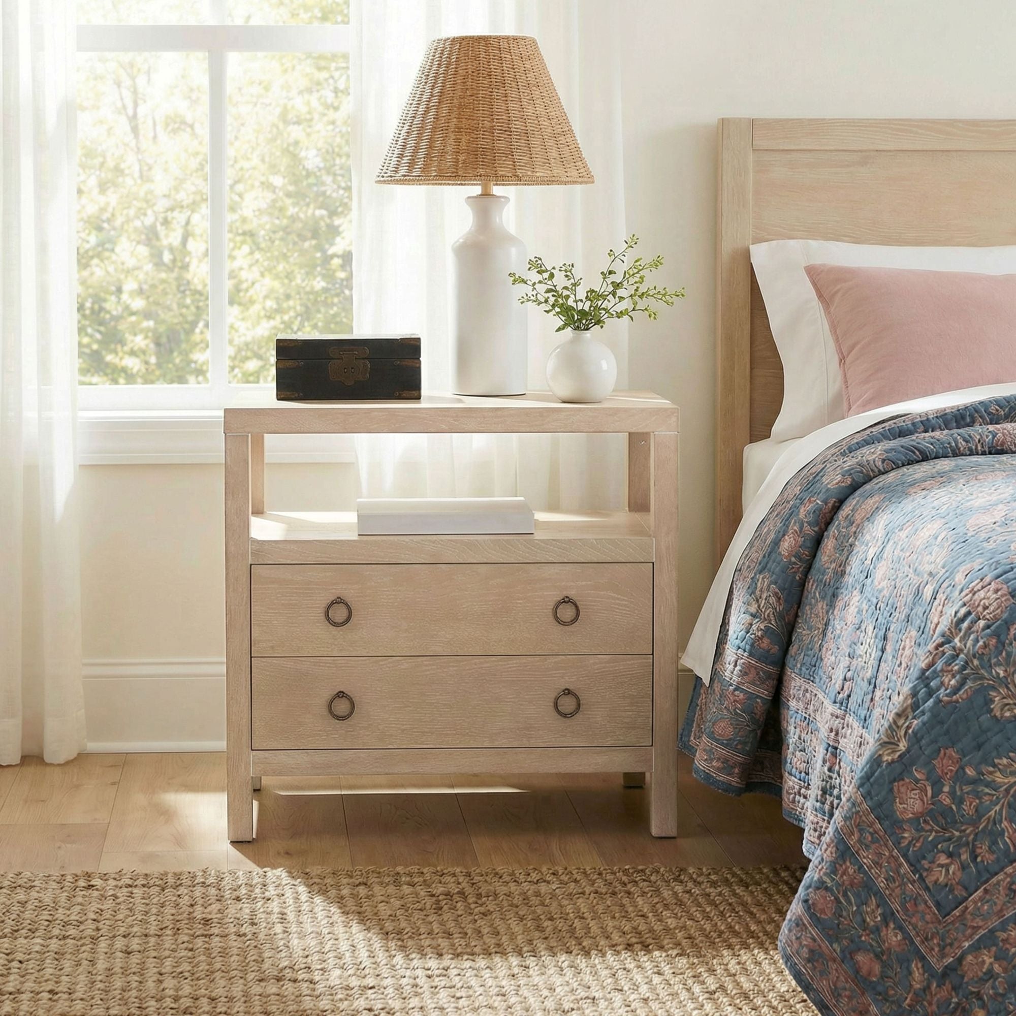 Callan 2 Drawer Nightstand with Shelf Bayur wood, alternate view