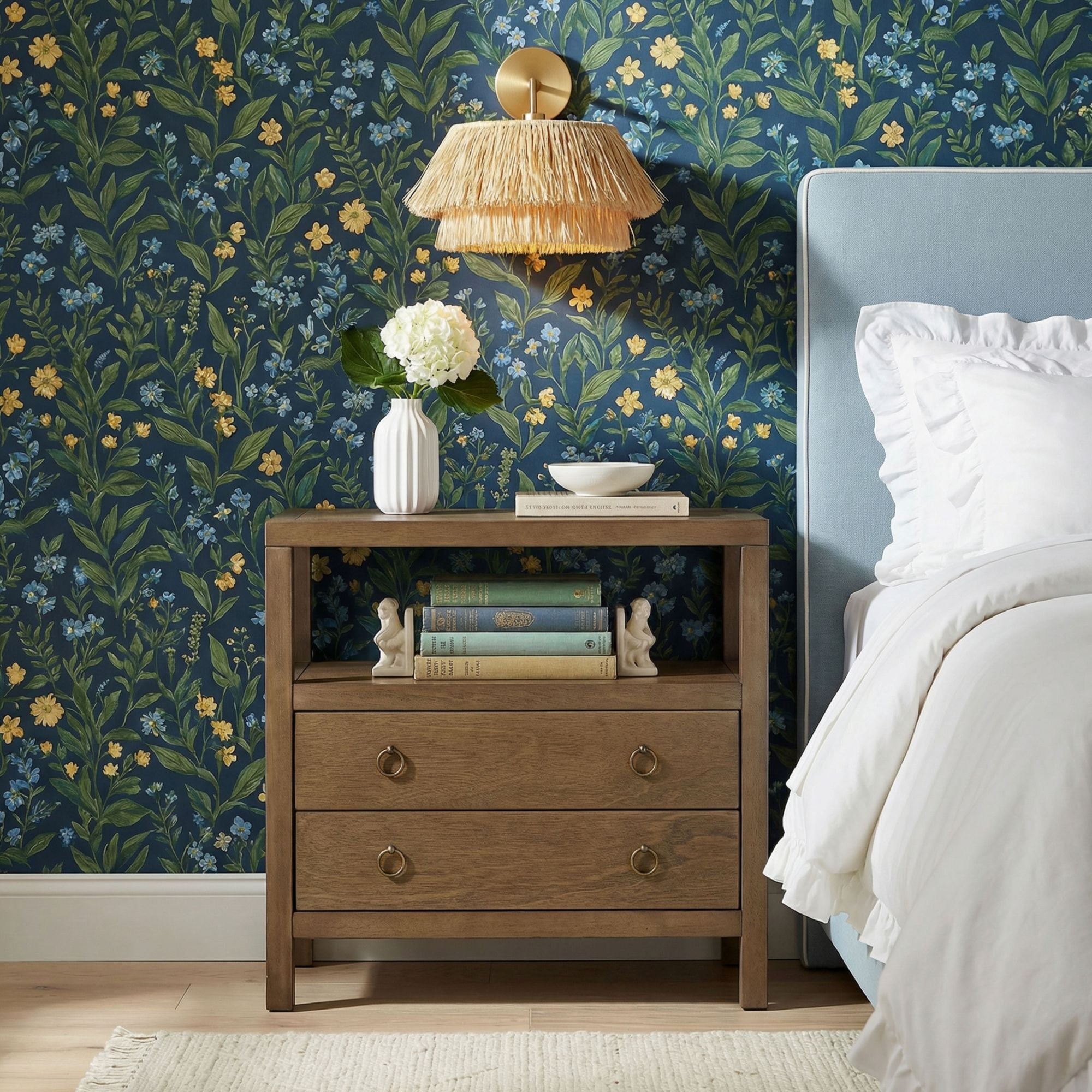 Brown Callan 2 Drawer Nightstand with Shelf Bayur Wood nightstand