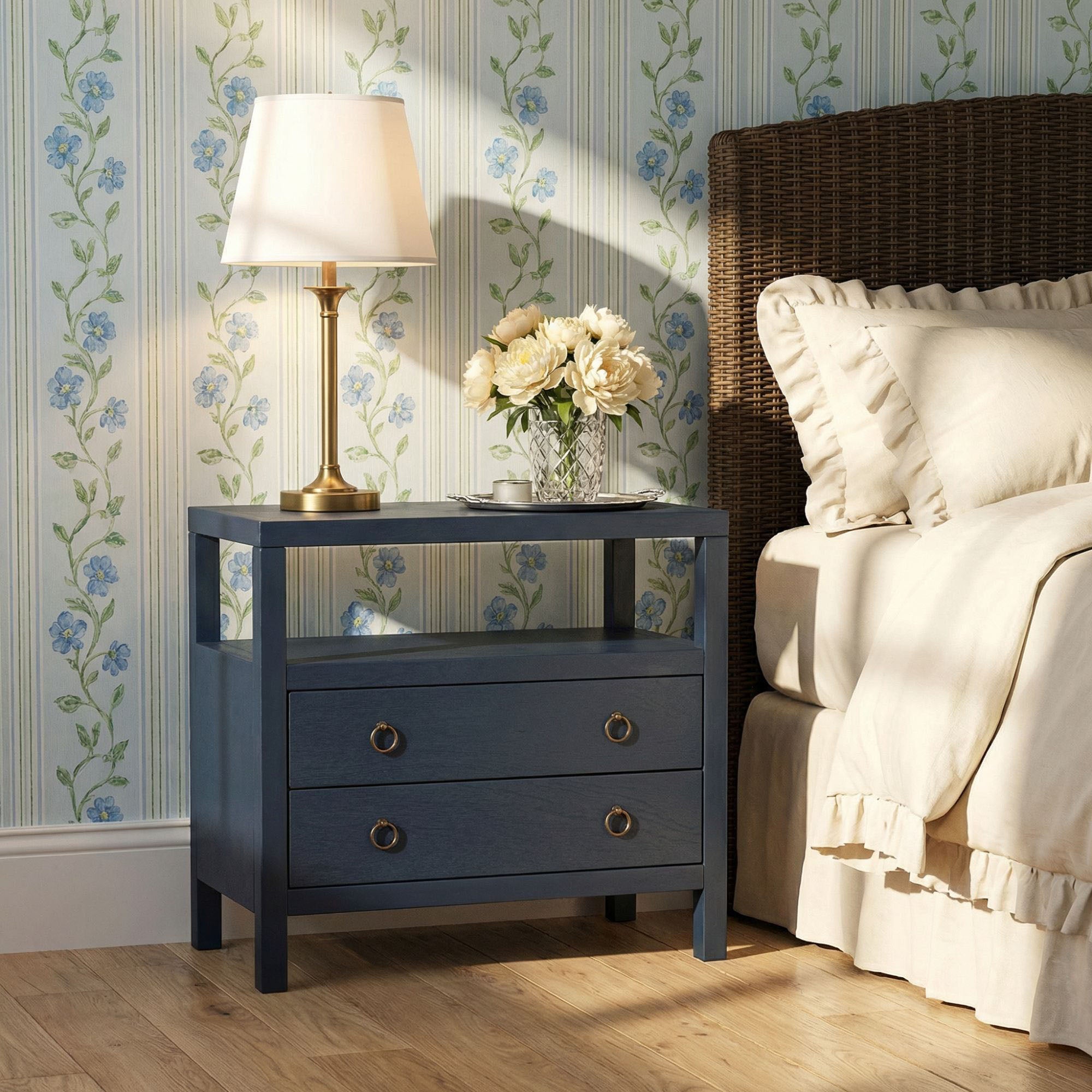 Callan 2 Drawer Nightstand with Shelf Solid Wood nightstand