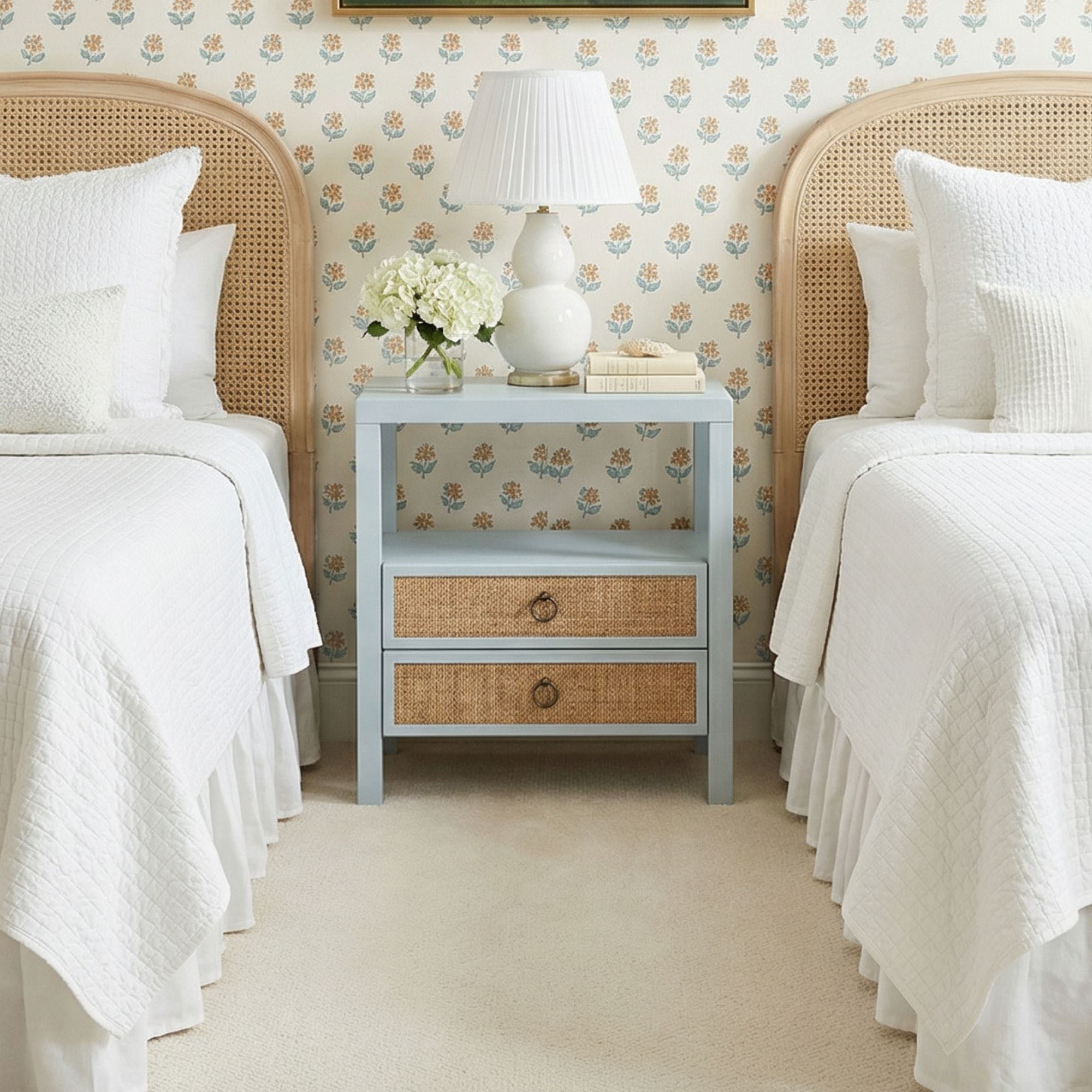 Rowan Cane Door Nightstand with Shelf Solid Wood nightstand