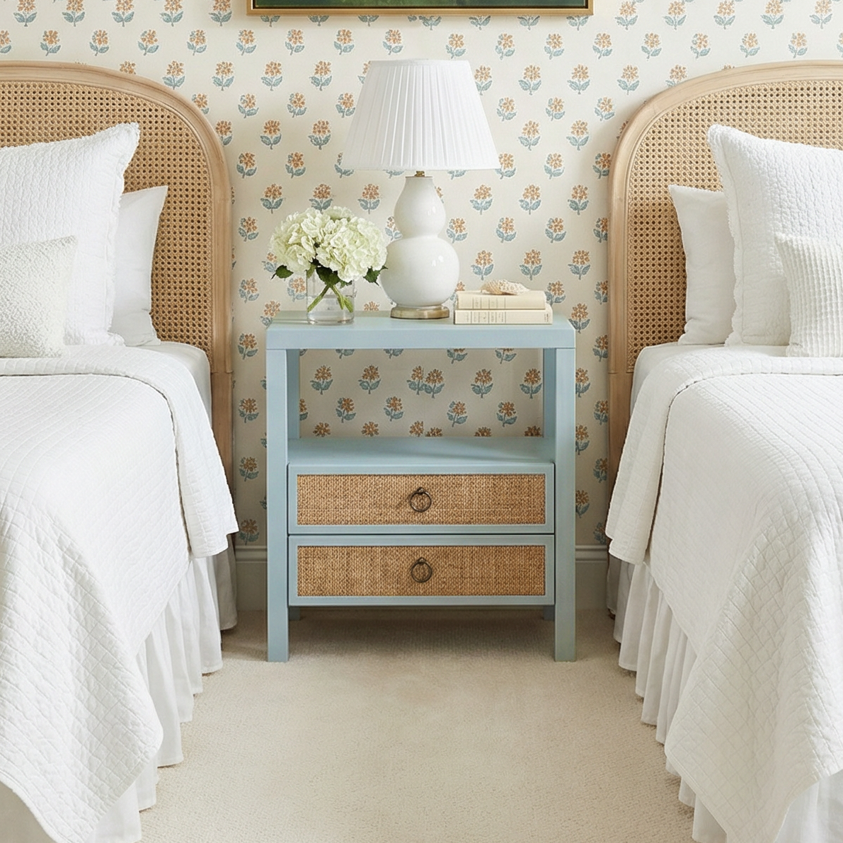 Rowan Cane Door Nightstand with Shelf