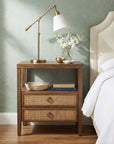 Blue Rowan Cane Door Nightstand with Shelf Solid Wood nightstand