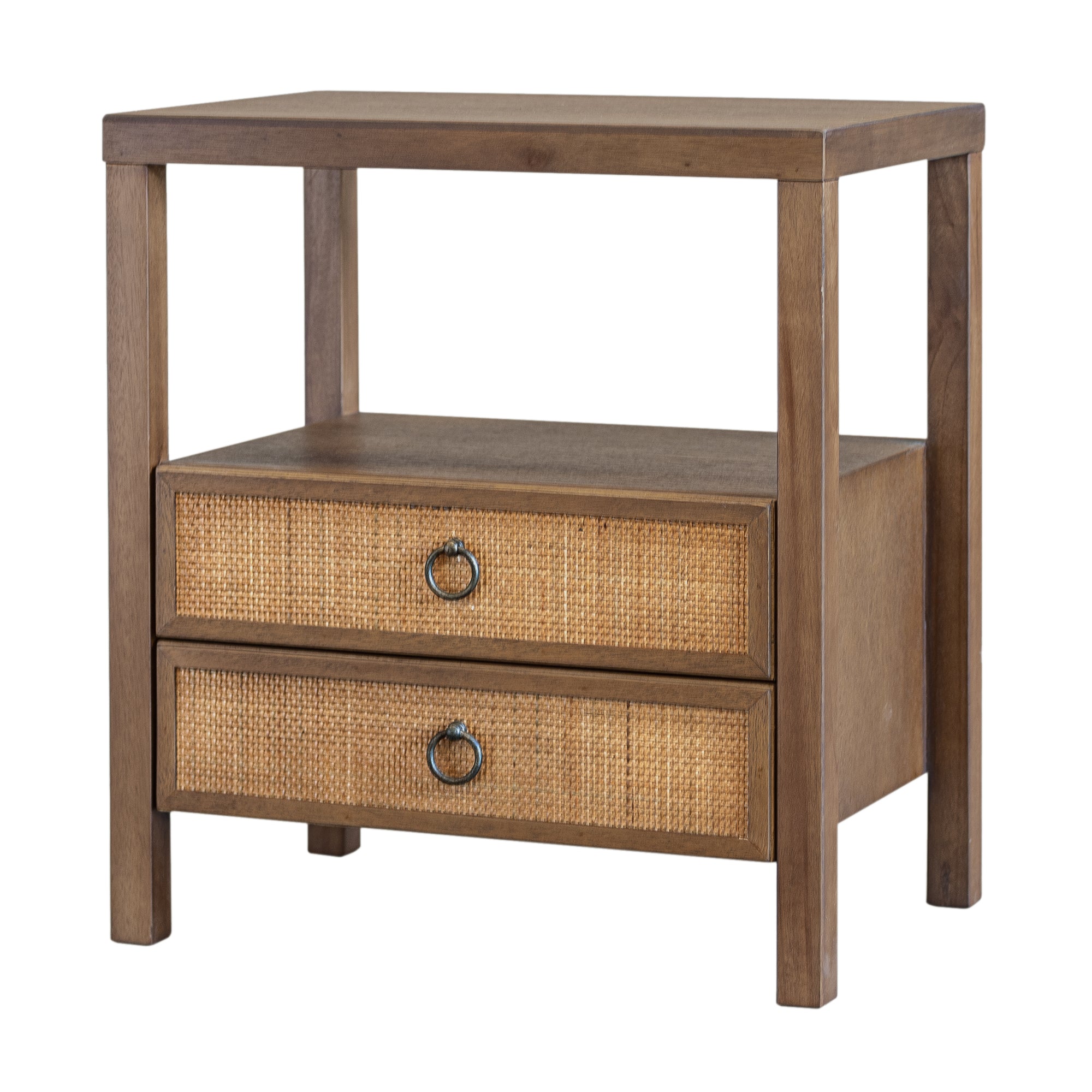 Brown Rowan Cane Door Nightstand with Shelf Bayur Wood nightstand