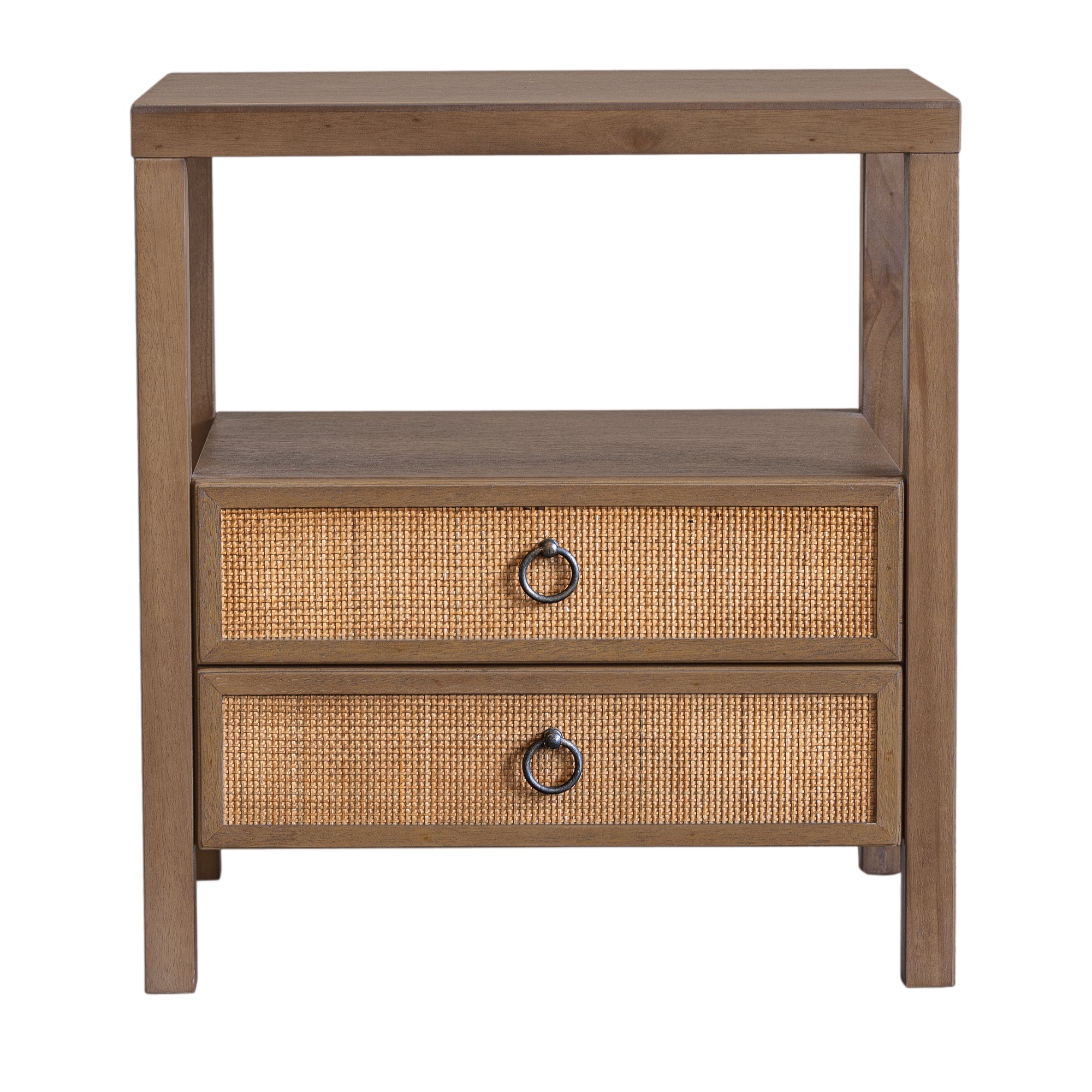 White Rowan Cane Door Nightstand with Shelf Solid Wood nightstand