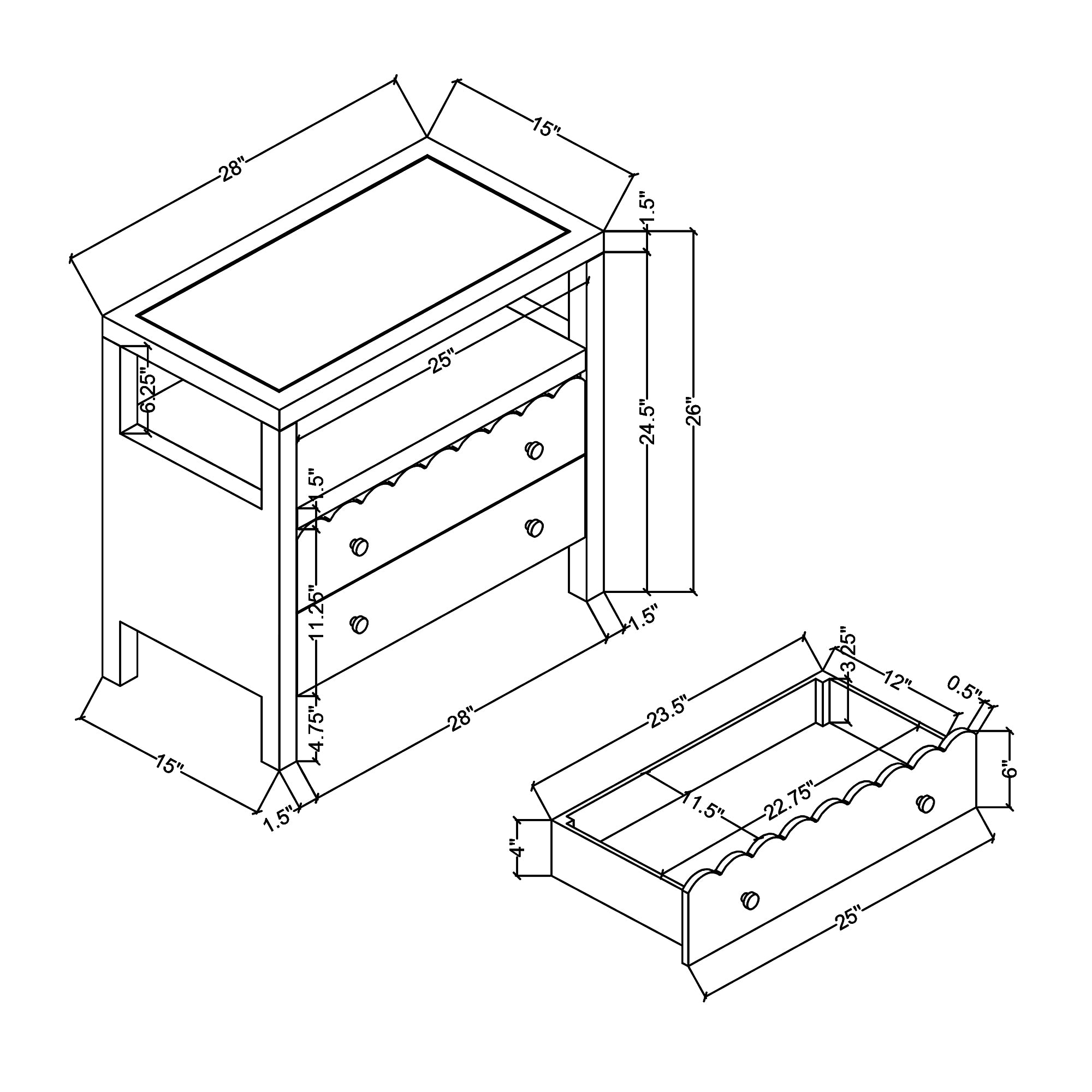 Morrowind Scallop Nightstand Solid Wood nightstand