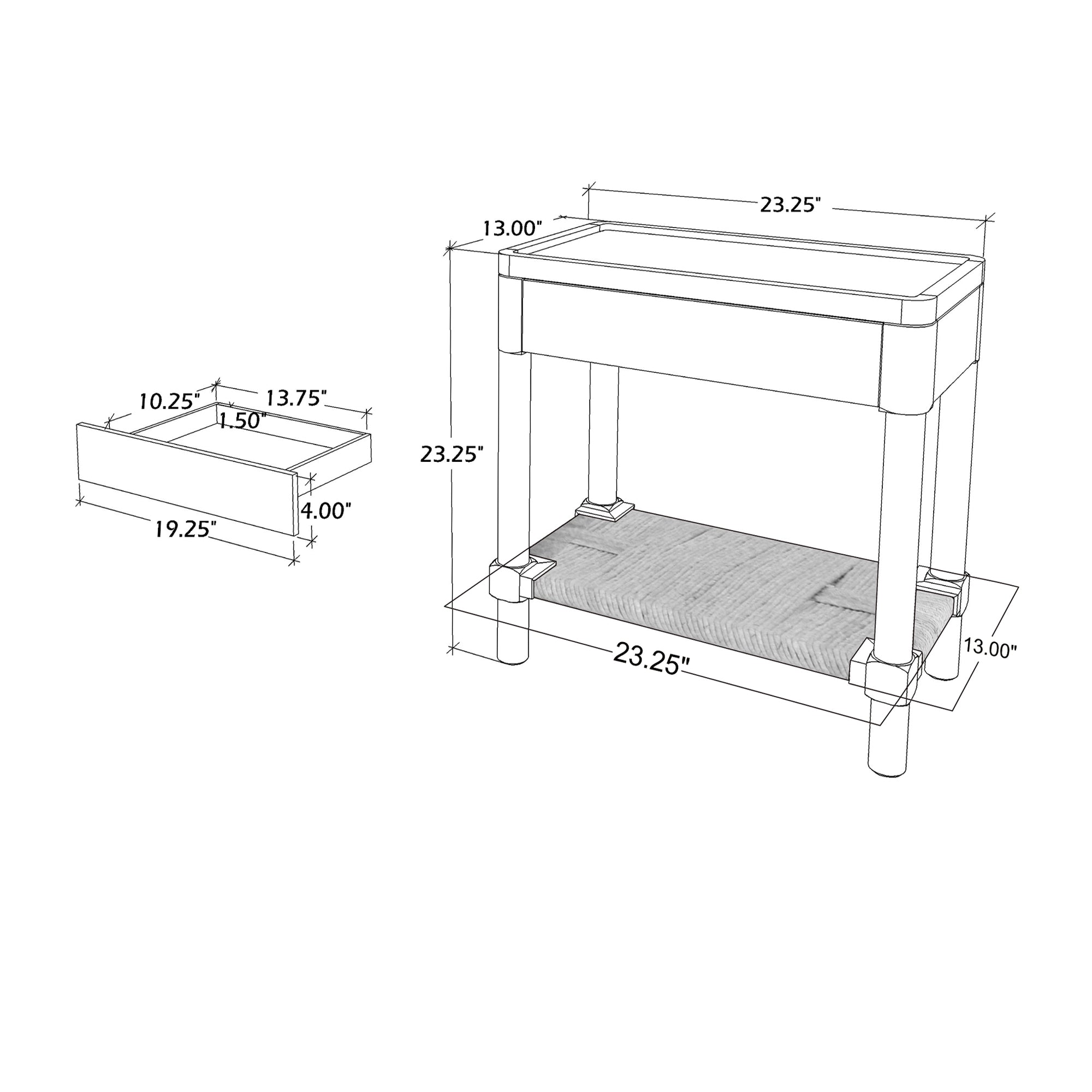 Asura Nightstand With Rush Shelf Solid Wood nightstand