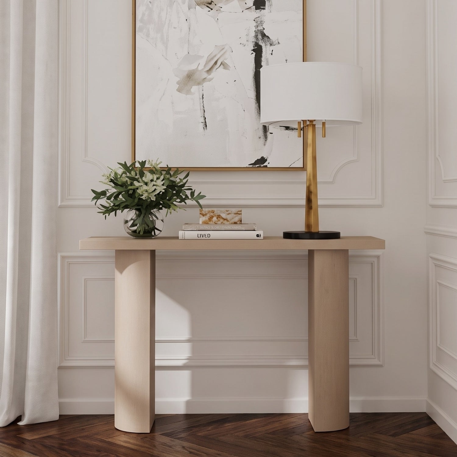 Half Moon Curved Solid Mango Wood Console Table