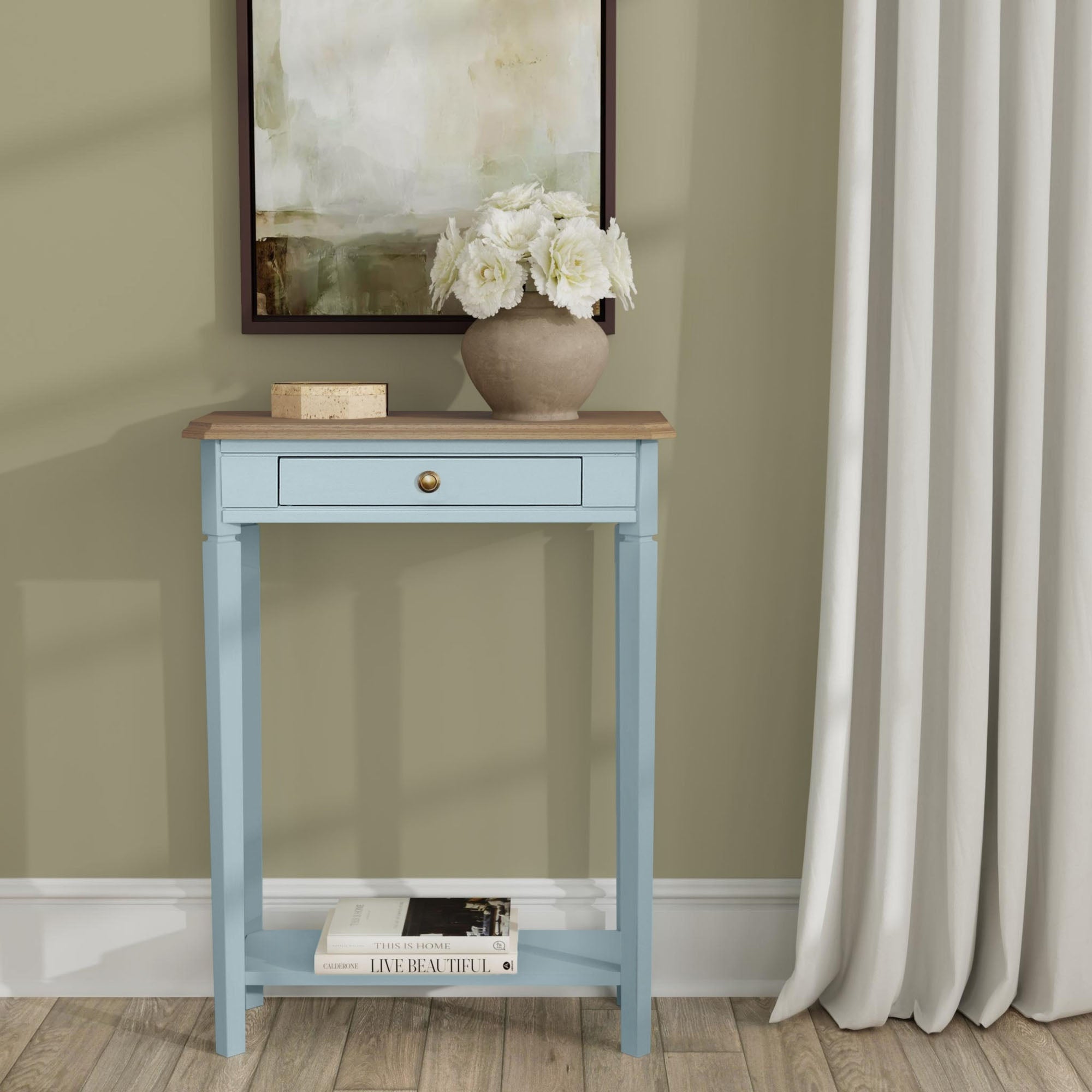 Charlotte Bayur Wood 24" Console Table with Storage Drawer Solid Wood console table