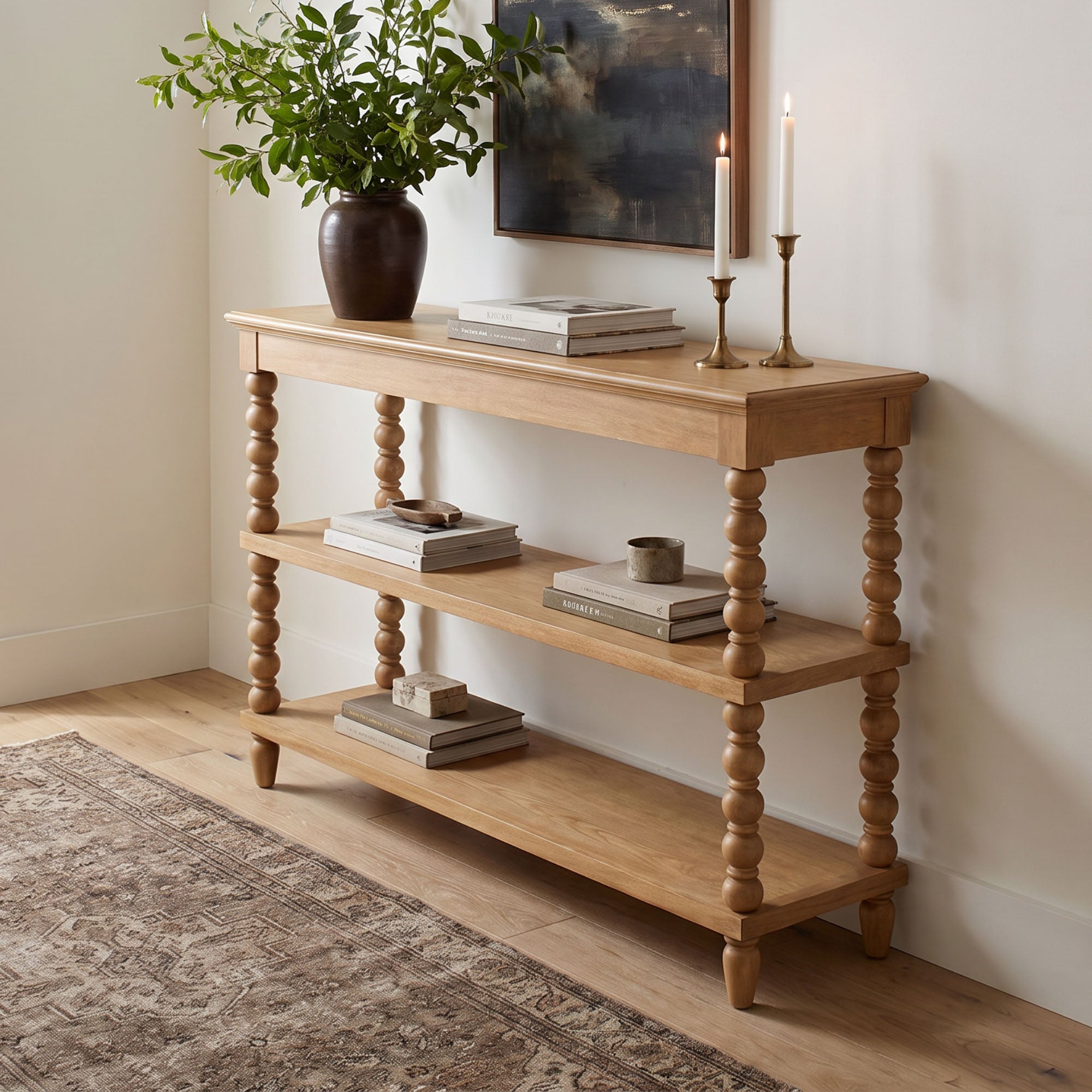 Elanor Turned Leg Console Table With Two Shelves