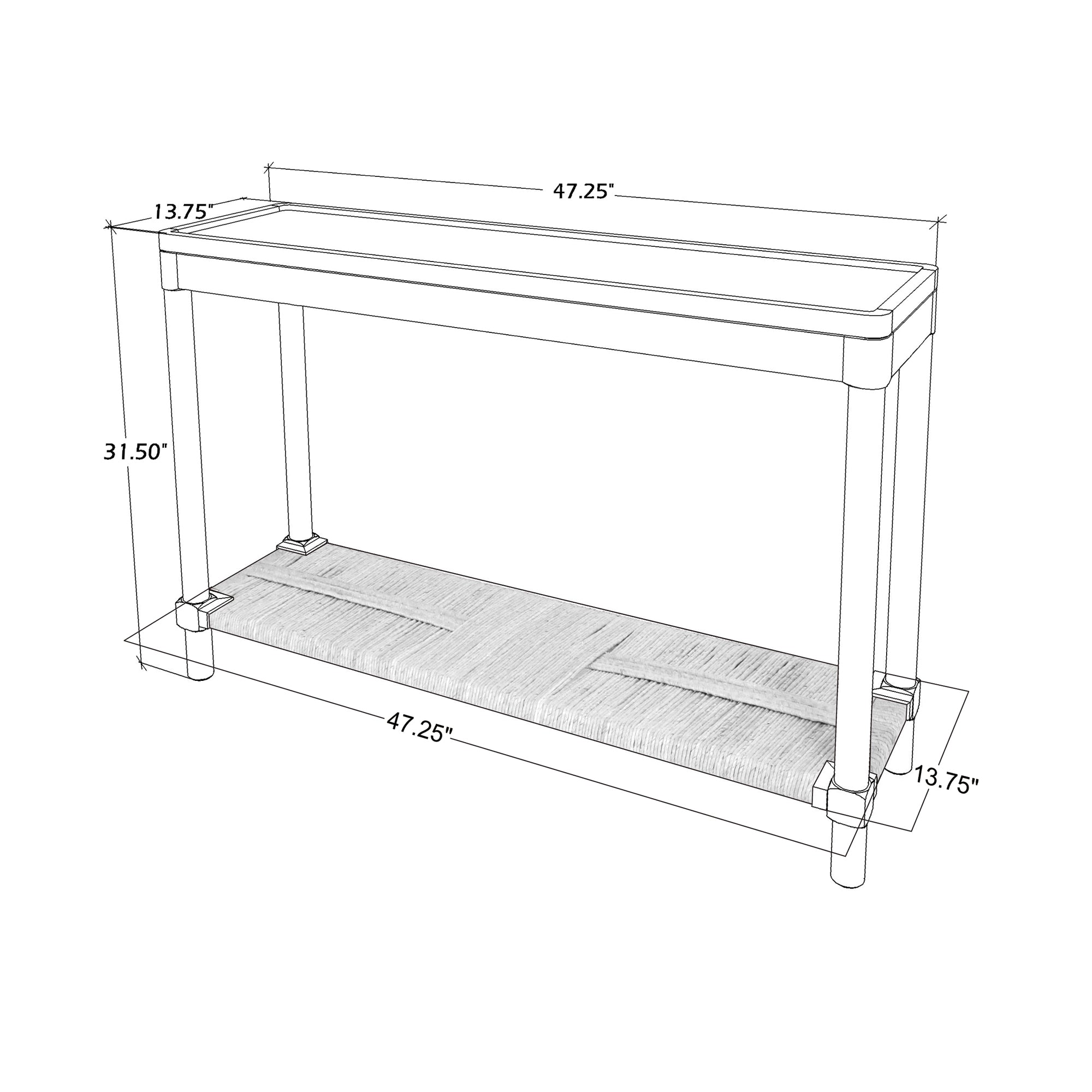 Asura 47" Console Table With Rush Shelf Solid Wood console table