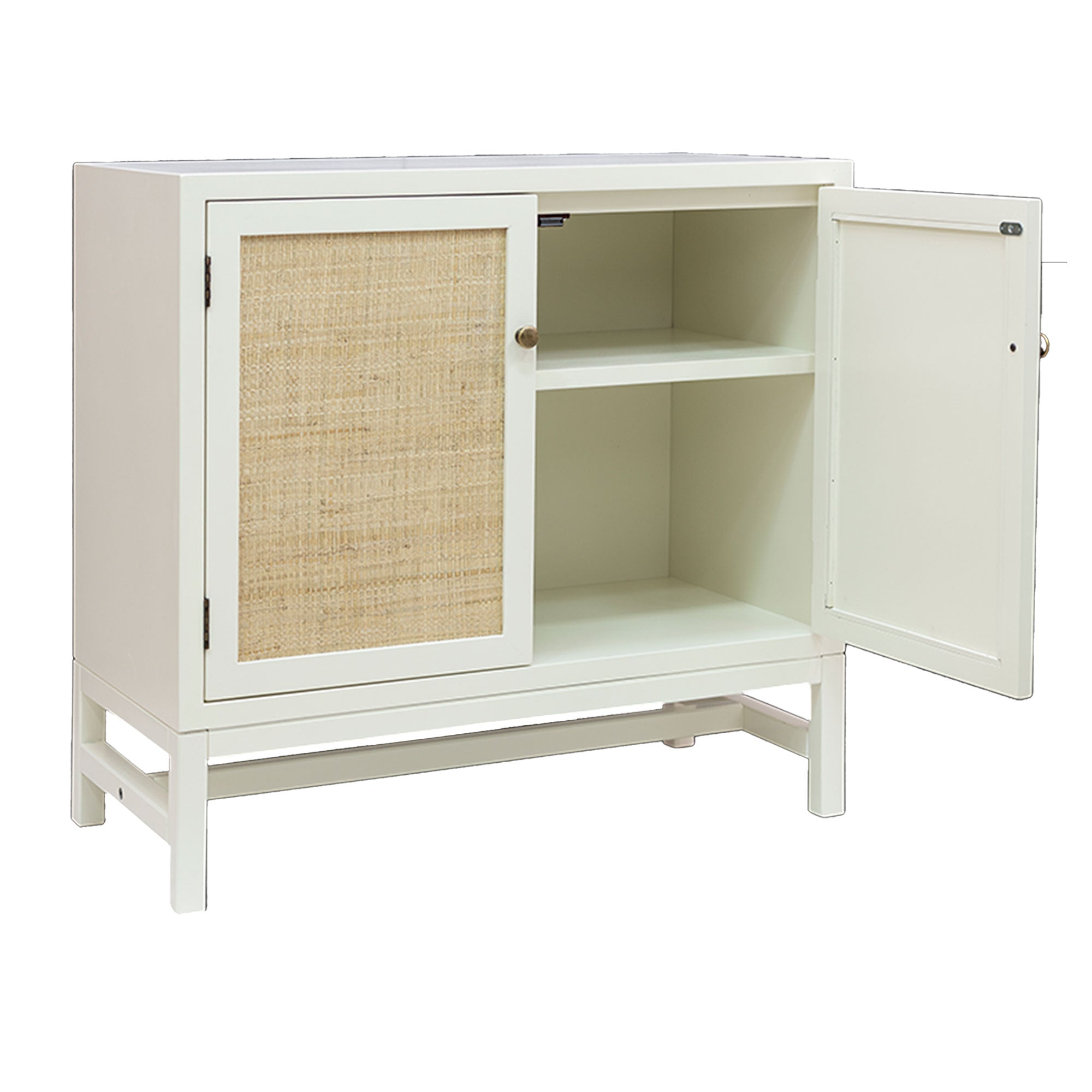 Raelynn 2-Door Raffia Paneled Cabinet Natural Wood Storage Cabinet