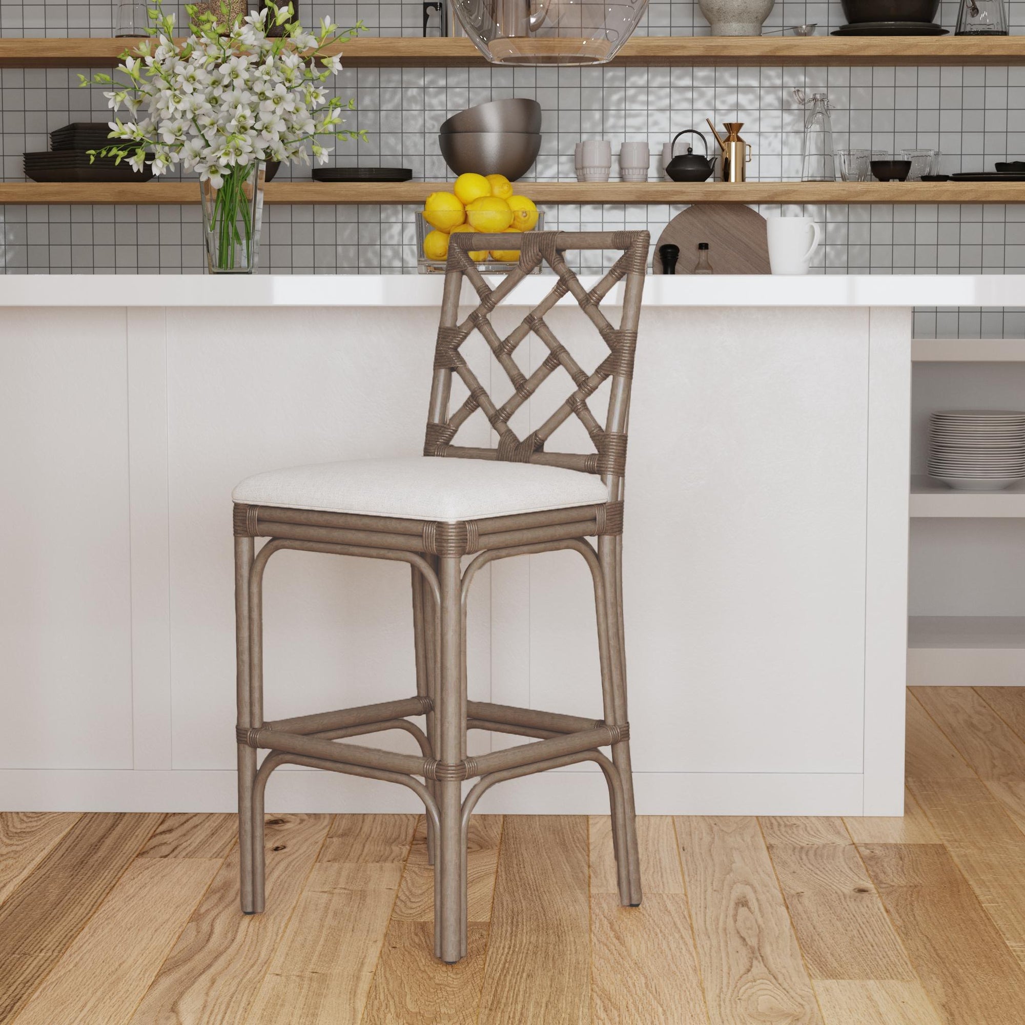 Stacie Rattan Lattice-Back Stool