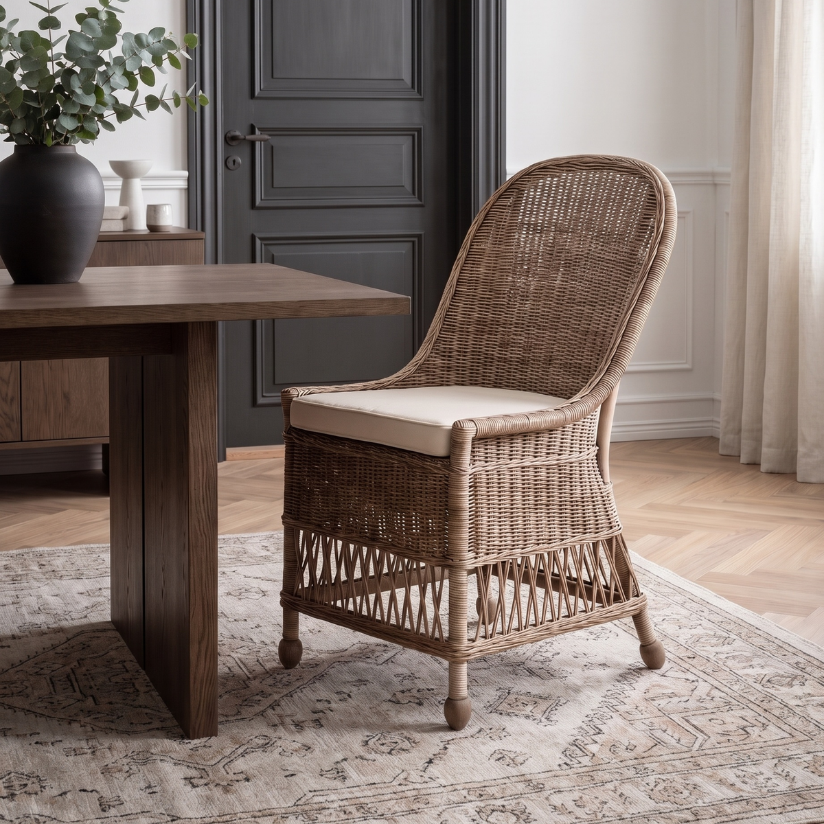 Marietta Curved Back Handwoven Rattan Dining Chair