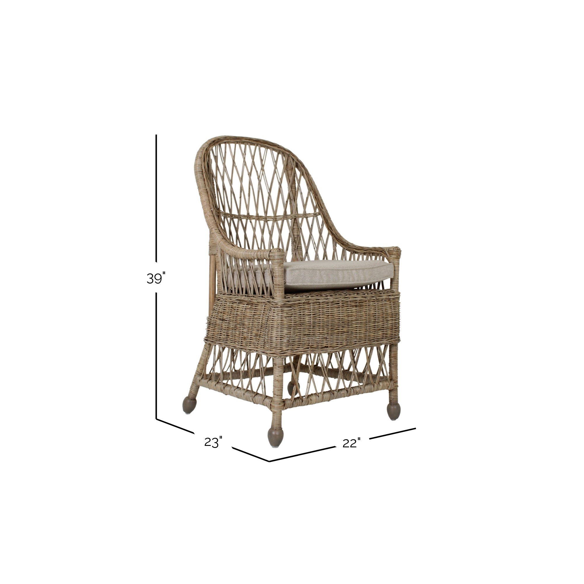 Bayside 22" Handwoven Raffia Arm Chair Solid Wood dining chair