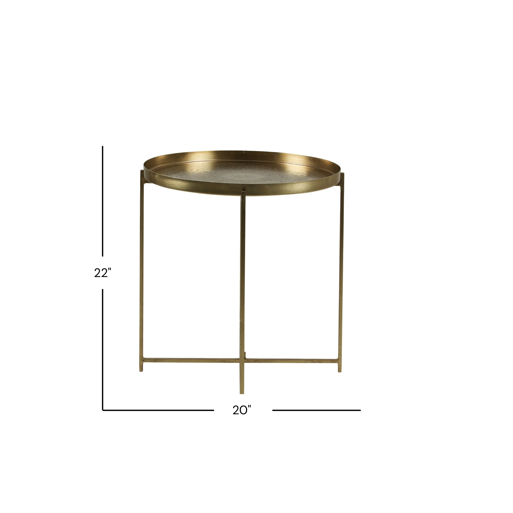 Eros 20" Antique Brass Tray Accent Table Solid Wood accent table