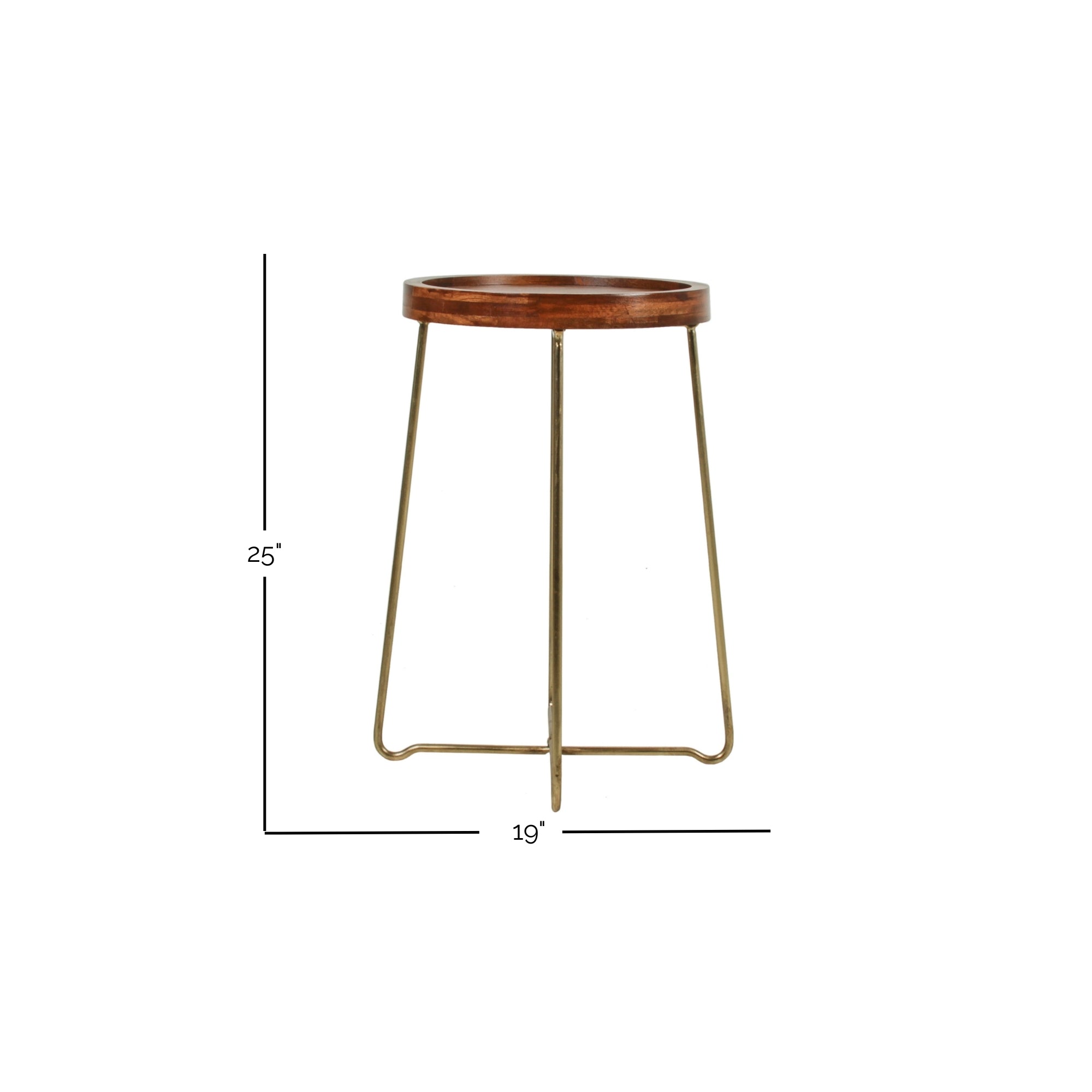 Aria 19" Mango Wood Tray Side Table with Brass Legs