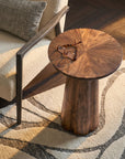 Brown Isla Scalloped Round Side Table Mango Wood accent side table