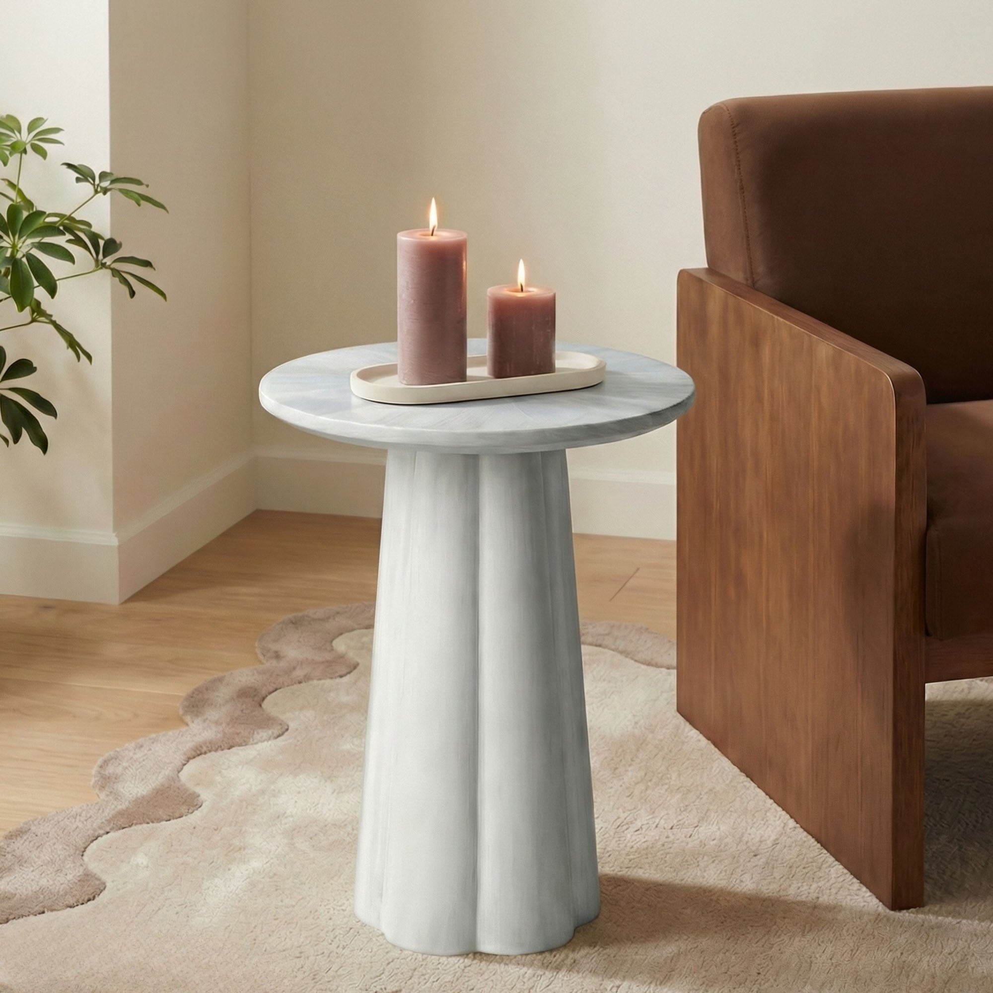 Isla Scalloped Round Side Table Solid Wood accent table