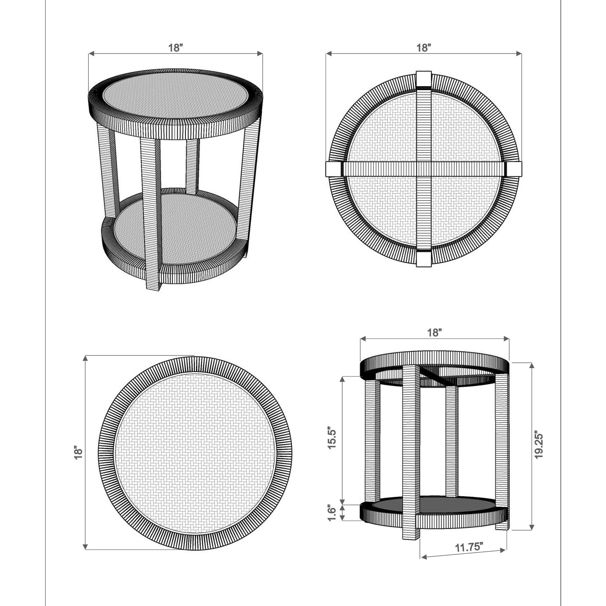 Camila Round Rattan Side Table With Shelf