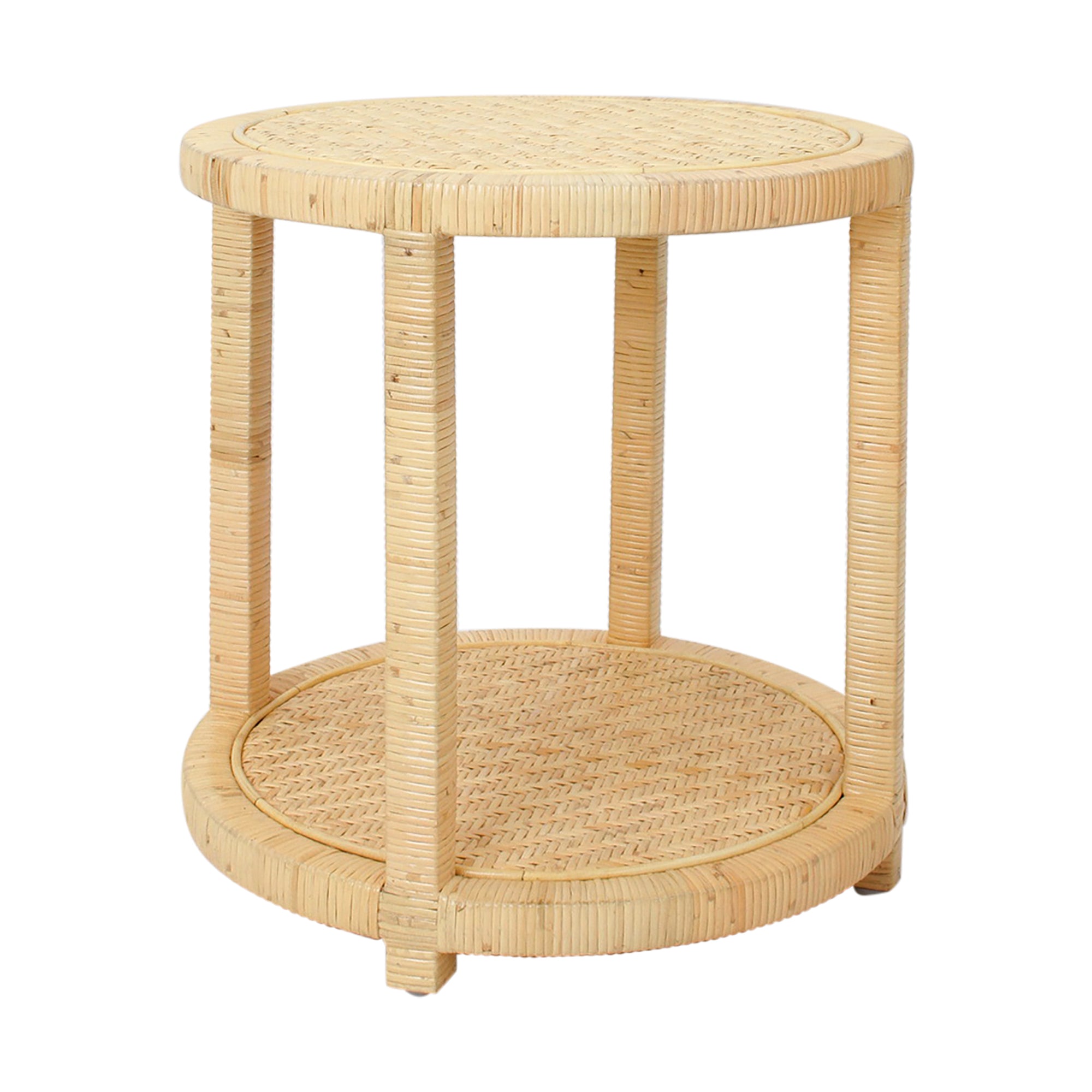 Camila Round Rattan Side Table With Shelf