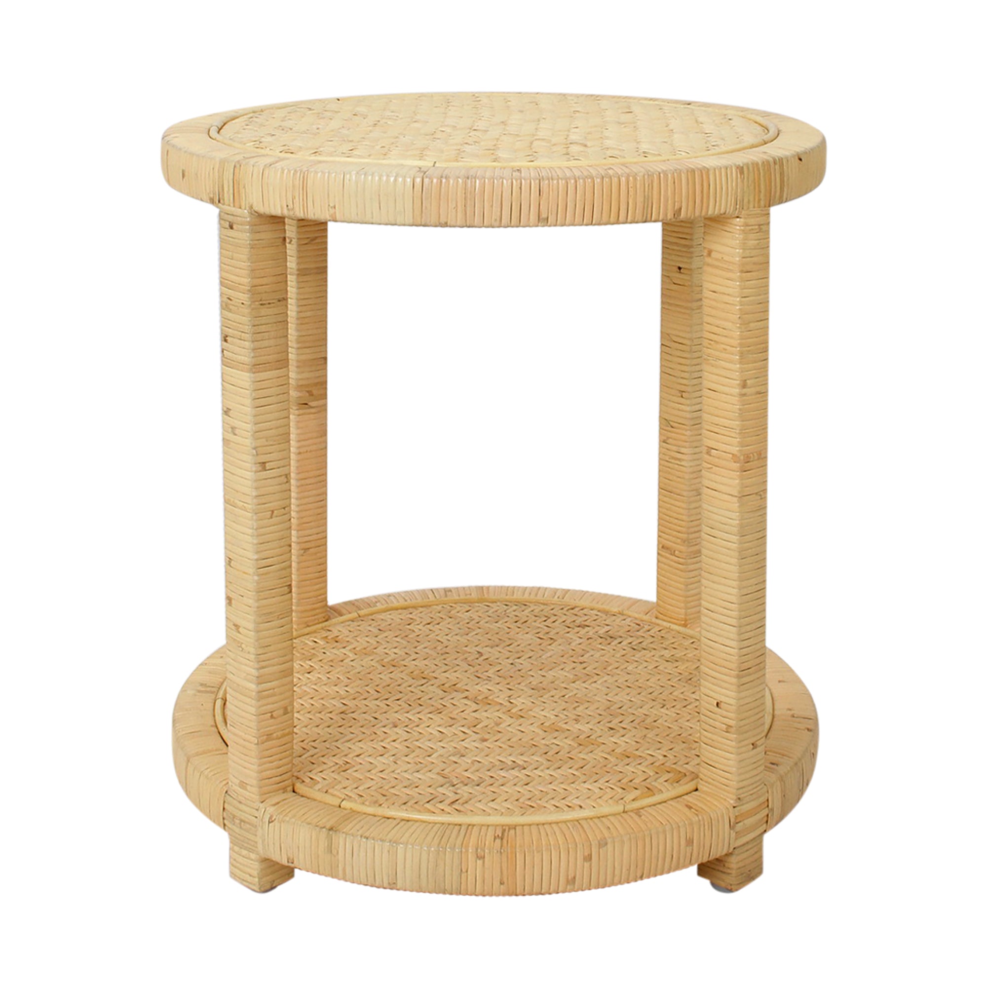 Camila Round Rattan Side Table With Shelf